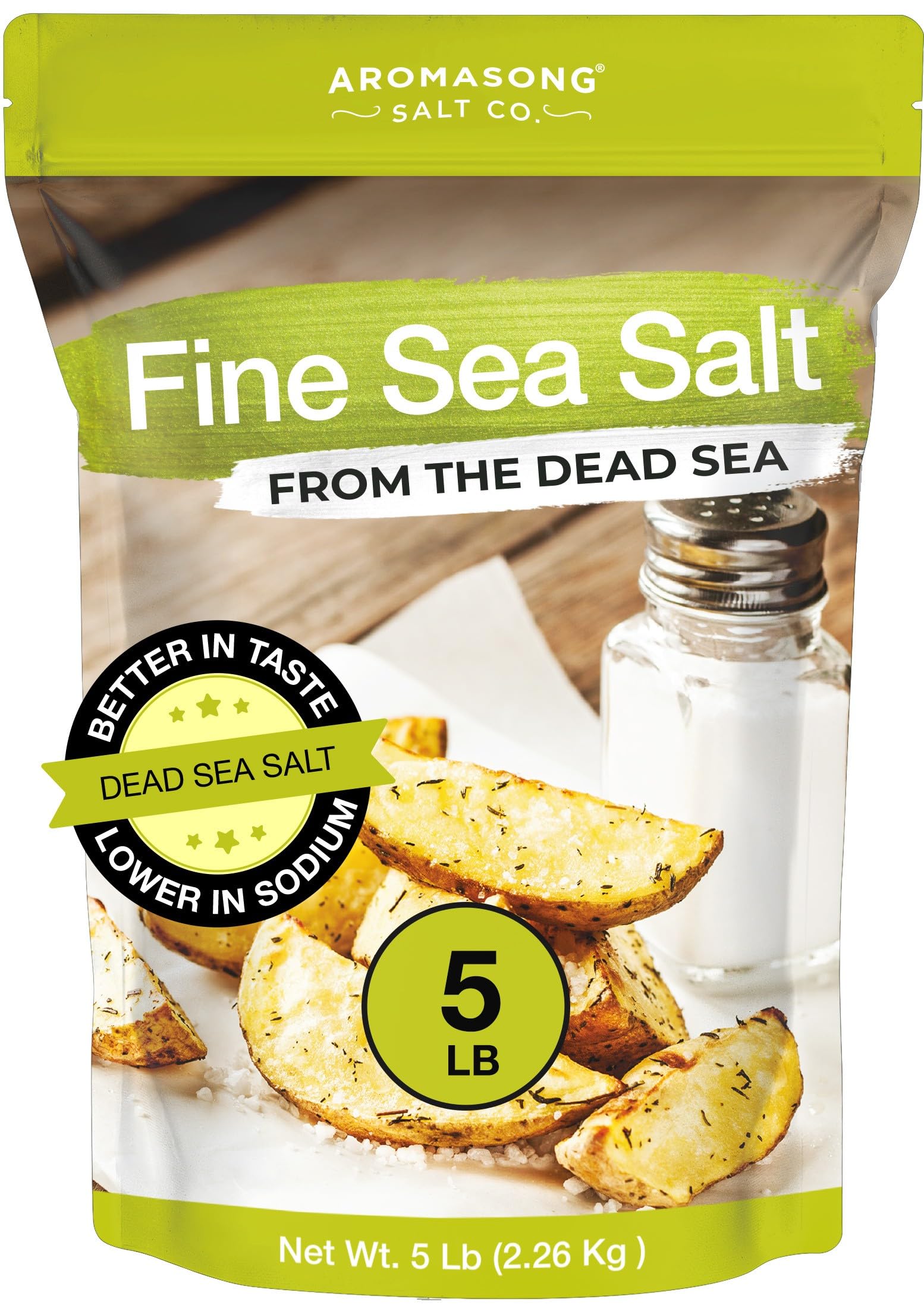 Aromasong Fine Sea Salt - 100% Pure & Natural Dead Sea Table Salt For Cooking & Baking - Bulk 5 Lb - Packaging May Vary