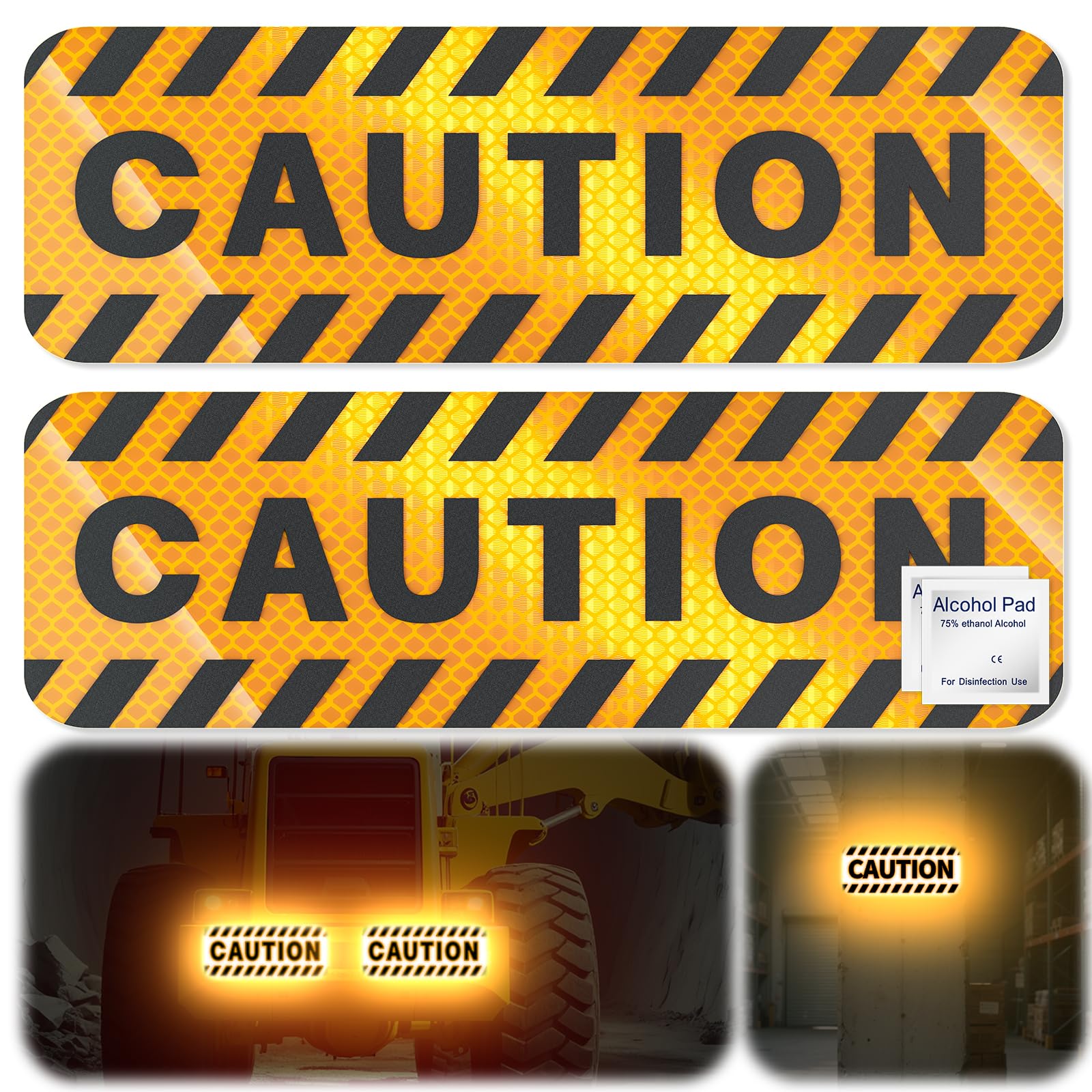 PHIXBEAR 2Pack Reflective Stickers - Made of 3M DG3 Material, High-Visibility CAUTION Labels for Trucks, Vans, Forklifts, Trailers, Warehouse Equipment, Parking Lots & Yards (Black/Yellow)