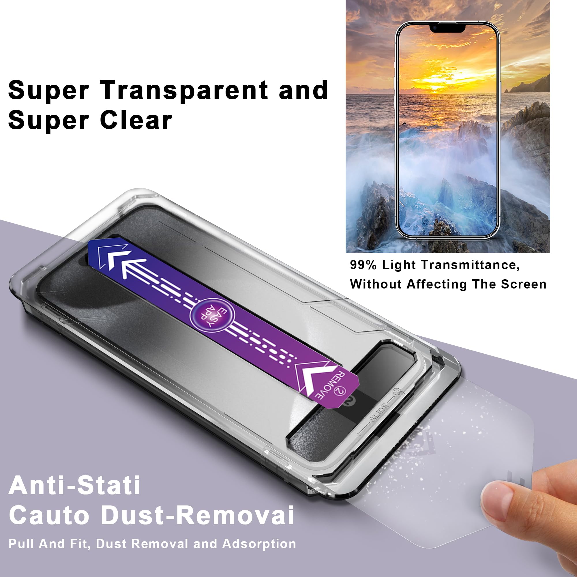 CHISHA 2-Pack Screen Protector Tempered Glass for iPhone 14 and iPhone 13 and iPhone 13 Pro 6.1-Inch, Auto Dust Removal, No Bubbles, High Definition Clear, Easy Installation