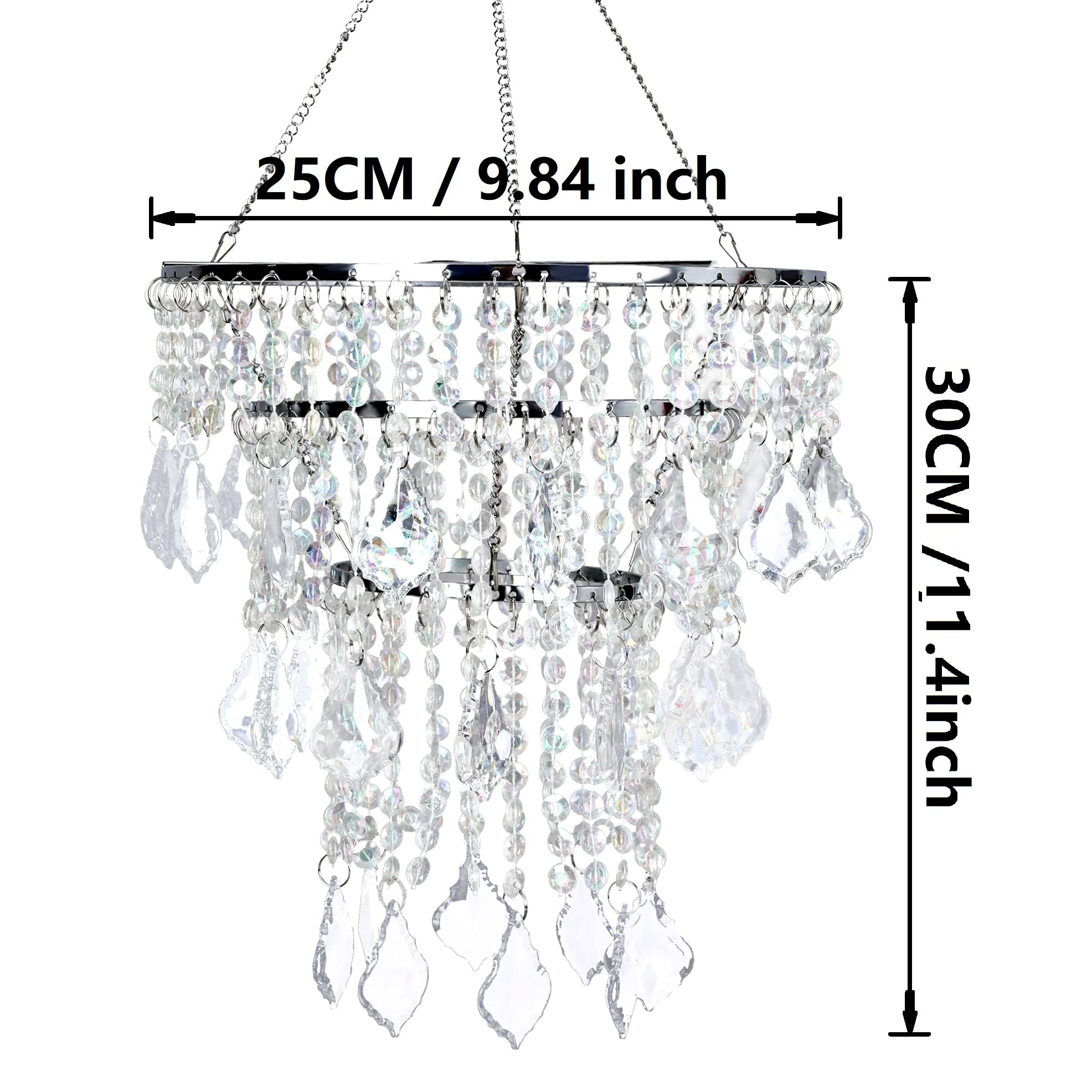 Cioceen Acrylic Chandelier lampshade Crystal Beaded Fixture Pendant Ceiling Light Shade for Wedding Bedroom Centerpiece Lampshade with Acrylic Jewel Droplets H11.5" X W9.84" 3 Tiers