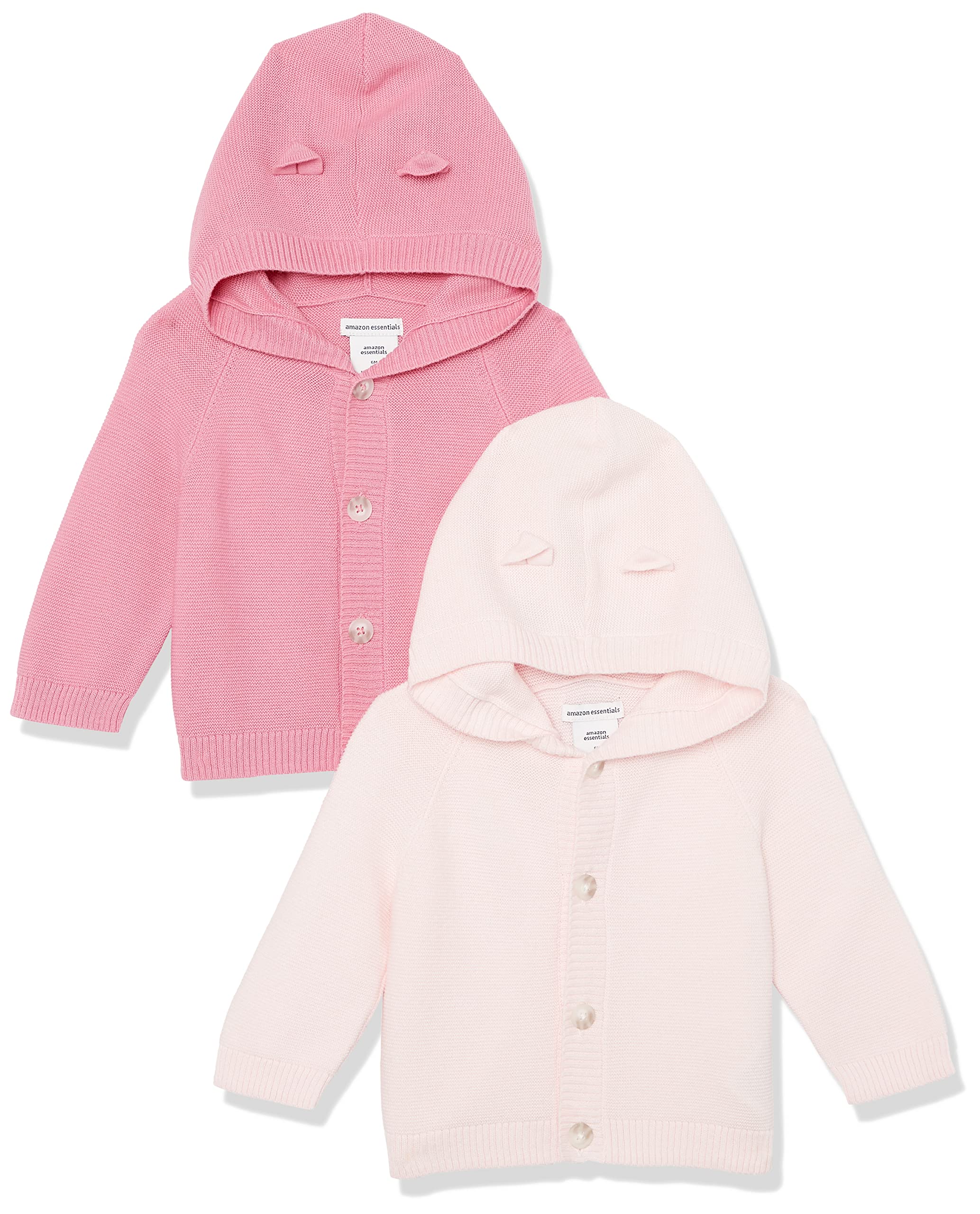 Amazon Essentials Unisex Babies' Hooded Sweater, Pack of 2, Dusty Rose/Light Pink, 24 Months