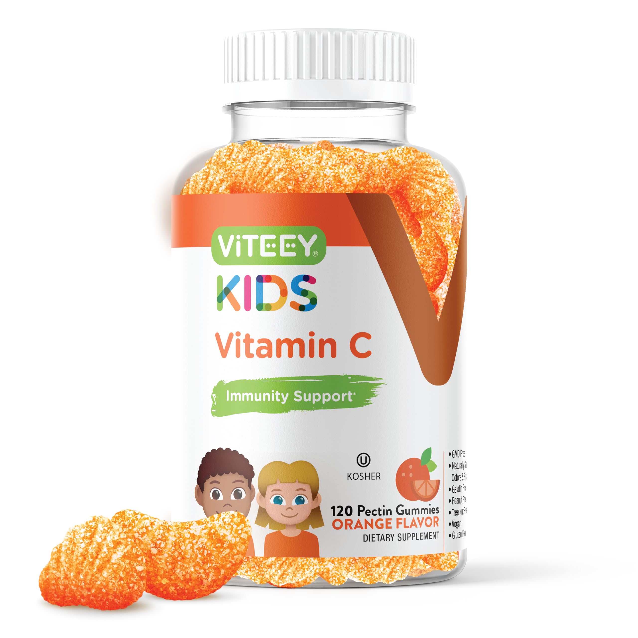 Kids Vitamin C Gummies - Immune Support for Kids, Toddlers, & Teens - Vegan, Gelatin Free, Gluten Free, GMO Free - Tasty Chewable Orange Flavored Kids Immunity Gummy