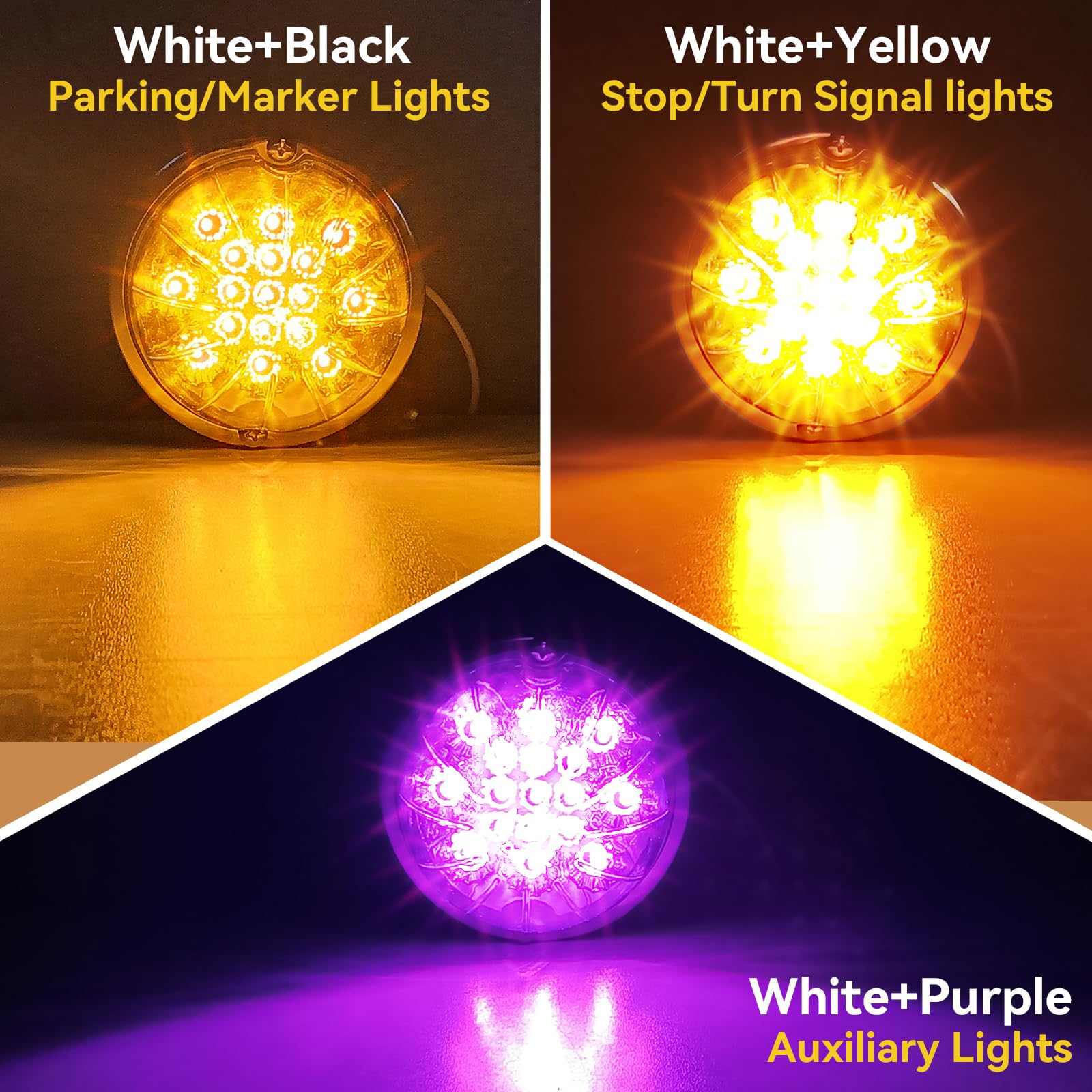 2PCS Dual Revolution Amber Turn Signal and Marker to Purple Auxiliary 17 LED Watermelon Lights, Clear Lens & Stainless Steel Bezel Marker Light for Freightliner Kenworth Peterbilt Trailer Heavy Truck