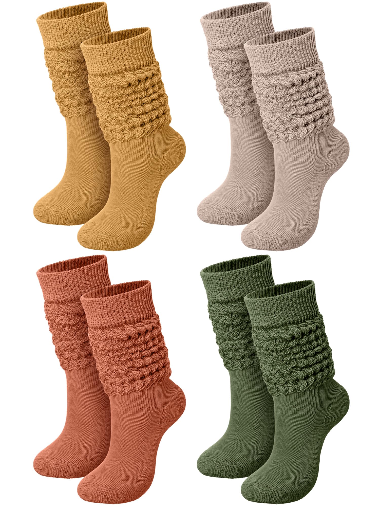 Janmercy 4 Pairs Slouch Socks for Women Bulk Stacked Socks Boot Socks 80s 90s Neon Slouch Socks Knit Scrunchie Socks(Medium,Rustic Color)