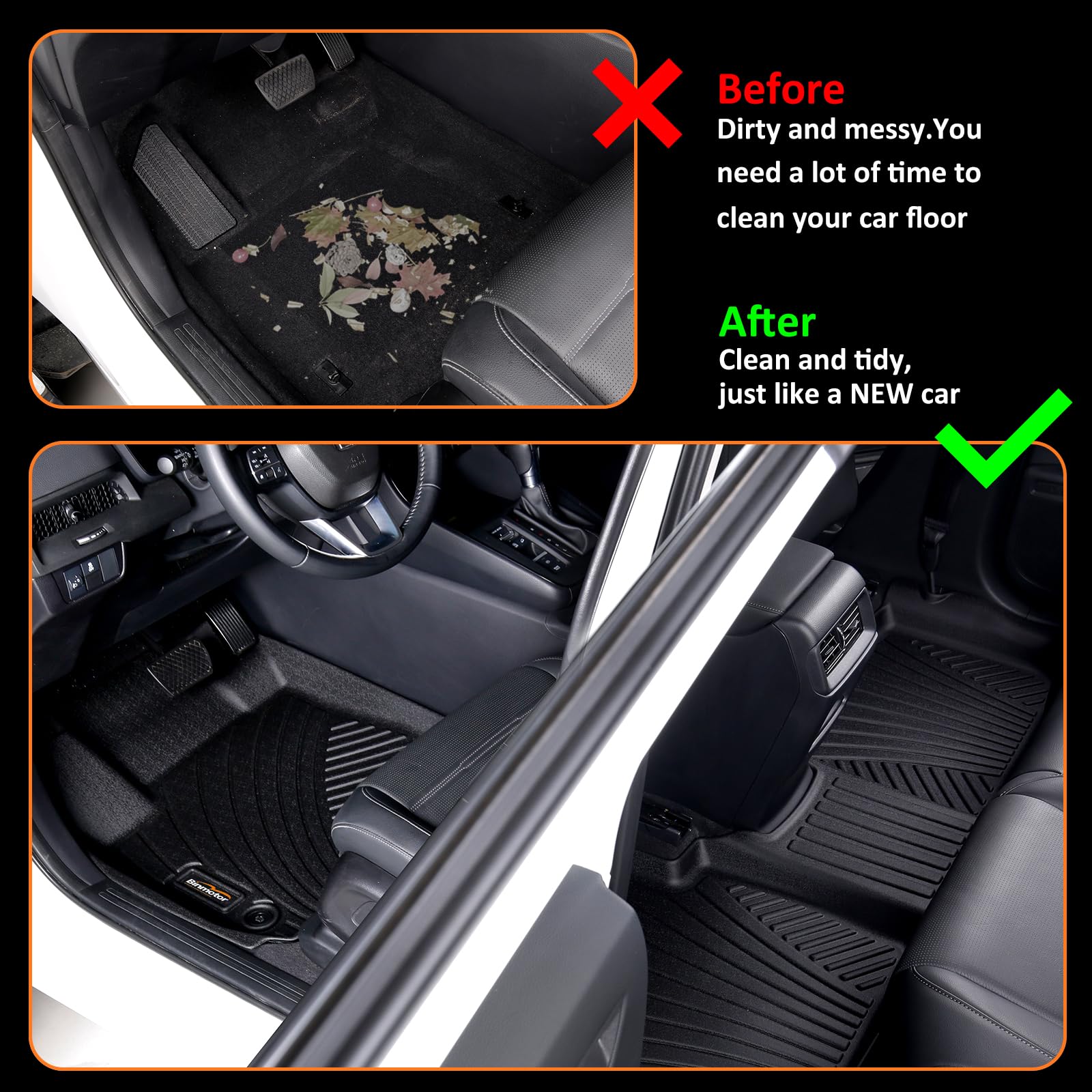 Binmotor-All Weather Floor Mats for Hyundai Venue 2025 2024 2023 2022 2021 2020, Heavy Duty, Waterproof, Nonslip Winter Car Mats for Hyundai Venue SE, Venue SEL, Venue Limited 2020-2025