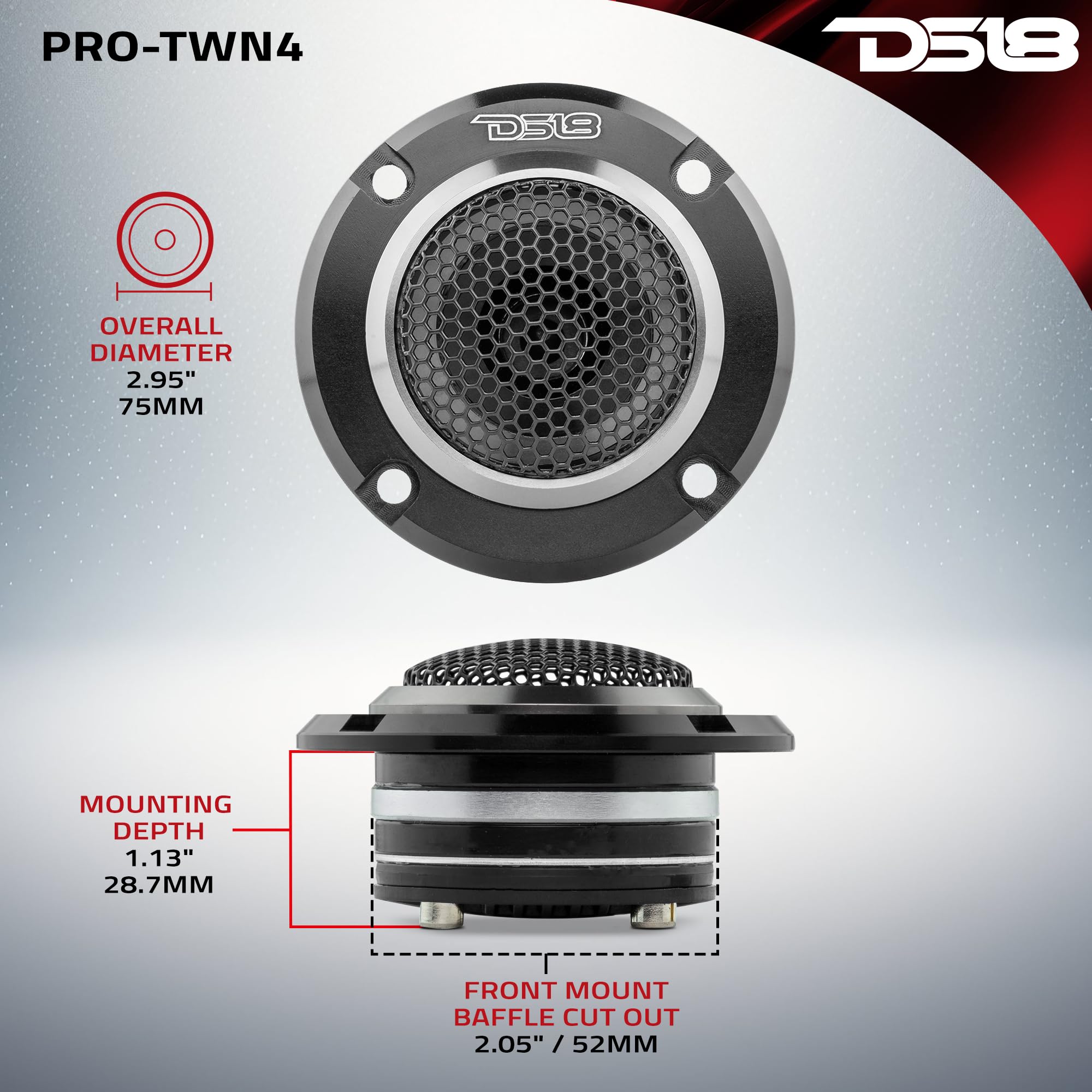 DS18 PRO-TWN4 High Compression Neodymium Super Bullet Tweeter 1" VC, 280 Max, 140W RMS, 4 Ohms with Built in Crossover Tweeters are The Best in The Pro Audio and Voceteo Market (1 Speaker)