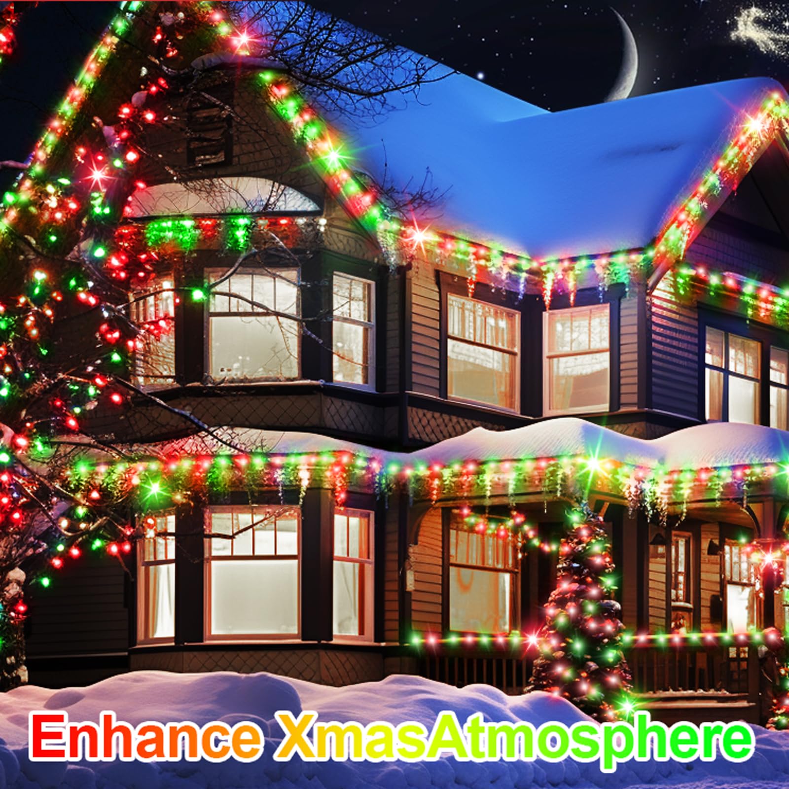 403 FT 1000 LED Christmas Lights Outdoor Decorations Super Long Fairy Lights Waterproof 8 Modes Timer Clear Wire String Lights for Outside House Tree Patio Yard Wedding Party Holiday-Red and Green