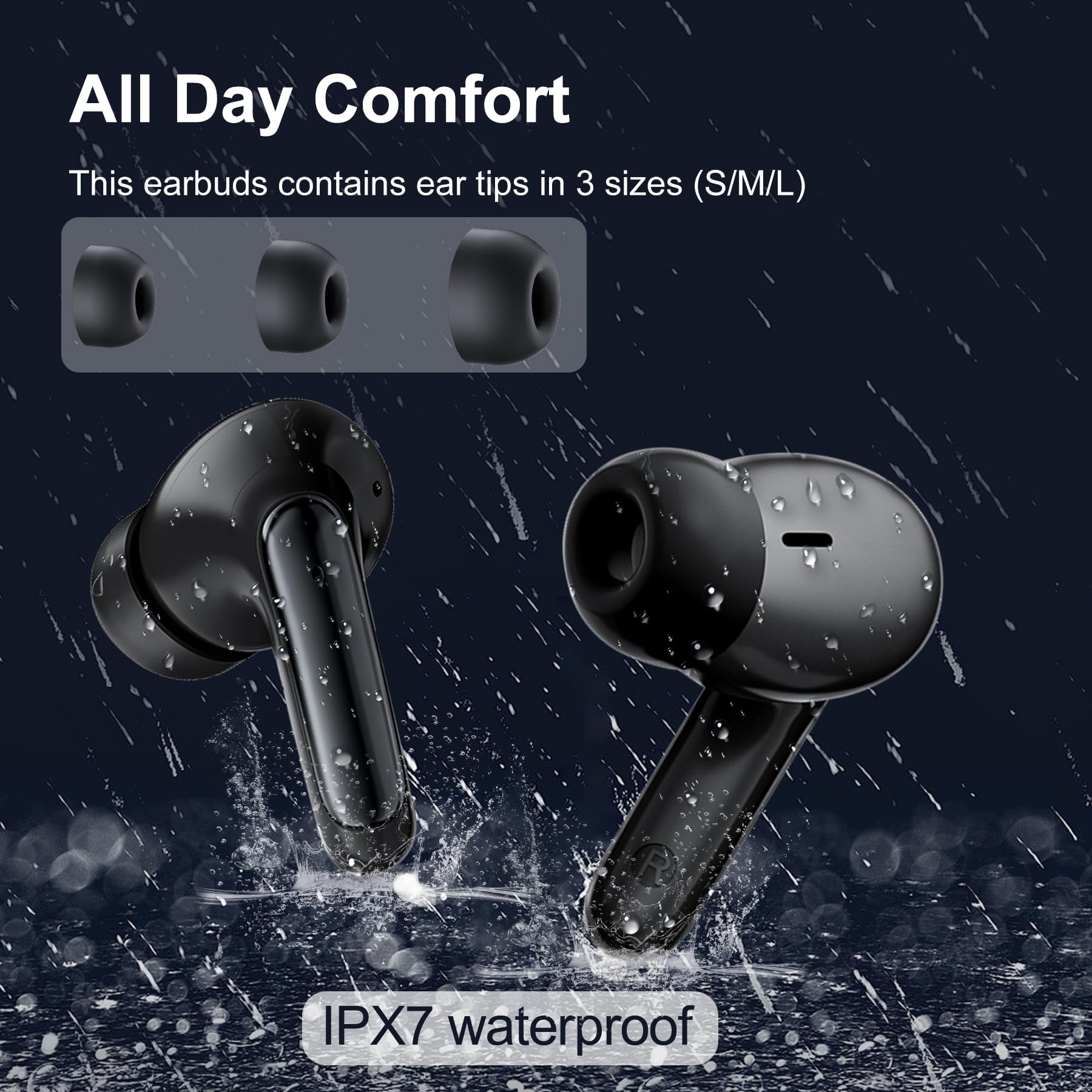 Blackview Wireless Noise Canceling Earbuds in Ear Headphones Wireless Bluetooth 5.3, Ear Buds Built-in Mic Sports Earbuds IPX7 Waterproof,56H Playtime LED Power Display for Android/iOS Phone