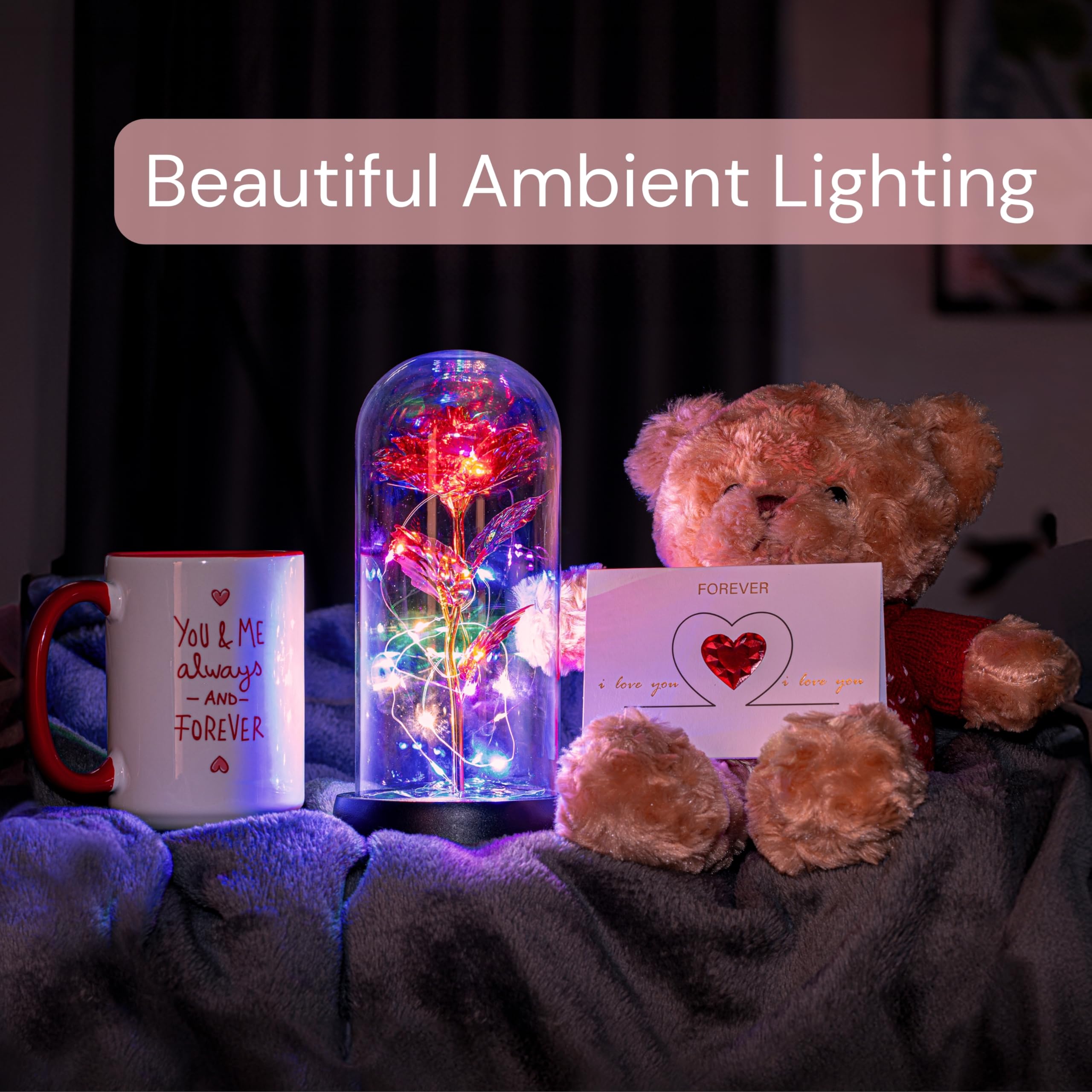 Ultimate Love Box 4 Piece Gift Set - 15oz Ceramic Mug, Soft Teddy Bear, Led Red Rose, Love Card - Romance Girlfriend Boyfriend Wife Husband Mom Dad Anniversary Birthday Valentines Day Christmas Gift