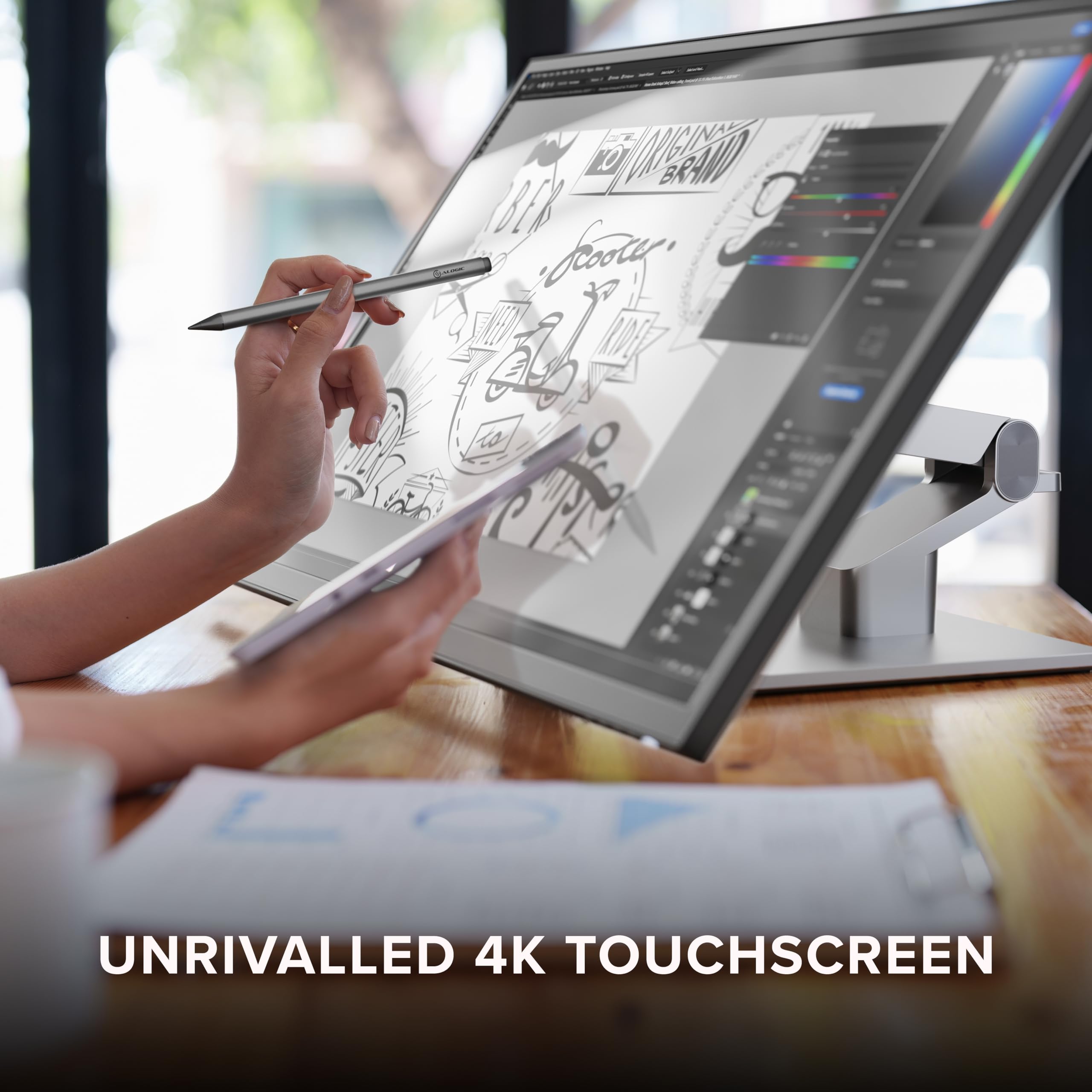 ALOGIC Clarity Pro Touch 27” 4K Touchscreen Monitor w/ 8MP Retractable 4K Webcam, 100% sRGB, 97% DCI-P3, 99% Adobe RGB, 65W PD,8-in-1 Hub, HDR 400, Adjustable Stand, IPS Panel, Thin Bezel
