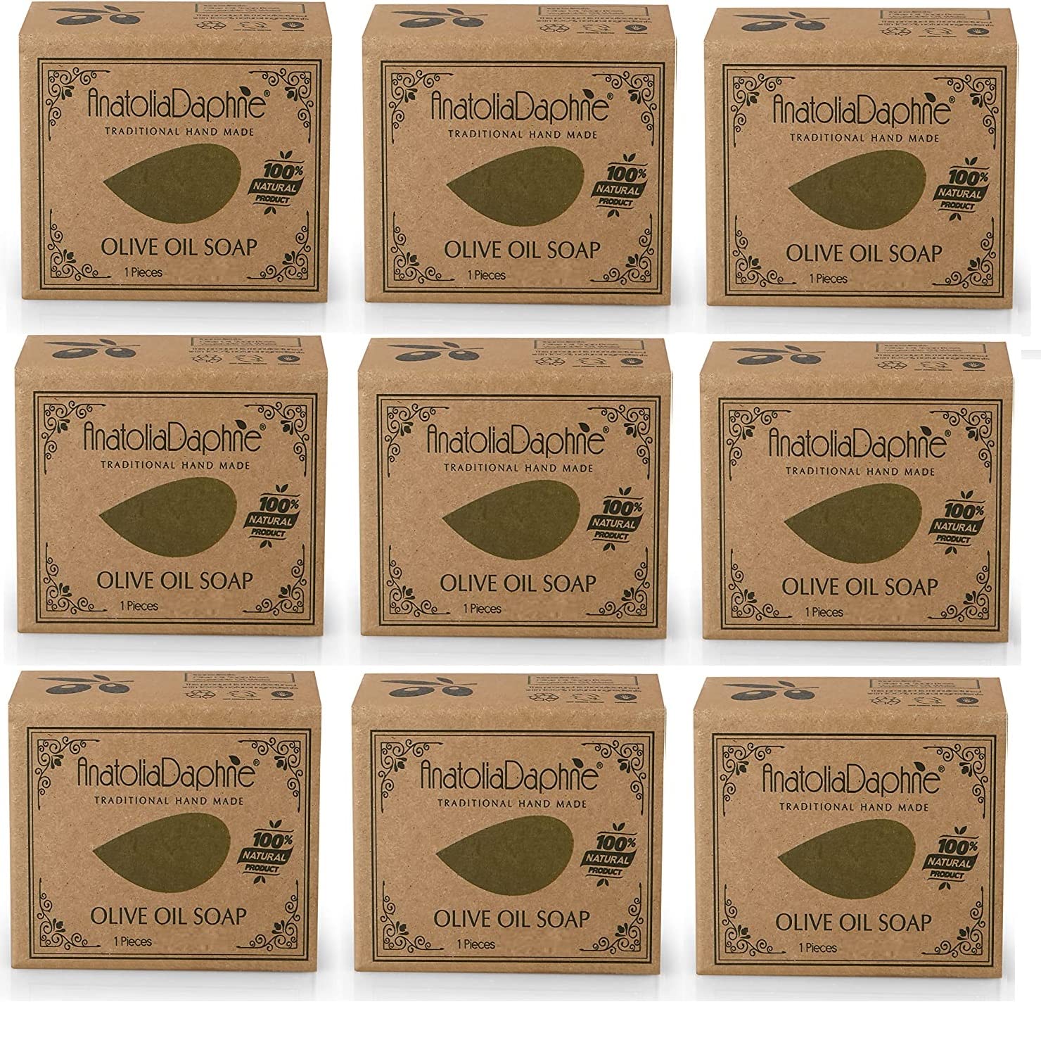 Olive Oil Soap Bar - Handmade 100% Pure Natural & Vegan - 5.7 oz Each Bar (9 Bars)