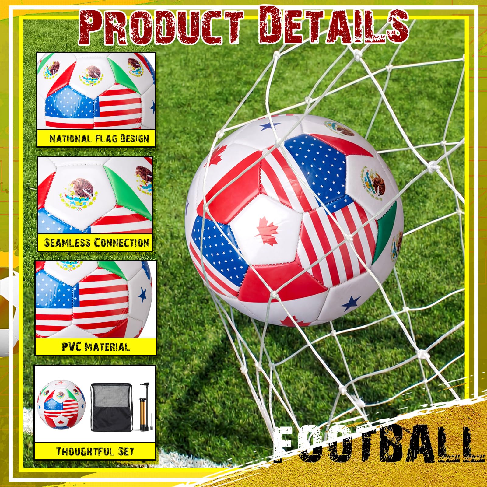 Leitee 2 Pack Size 4 World Flag Soccer Ball 2026 Country Flag Training Soccer Ball with Pump Needles and Storage Bag for Adult Team Practice Club Events Sports Party Gifts