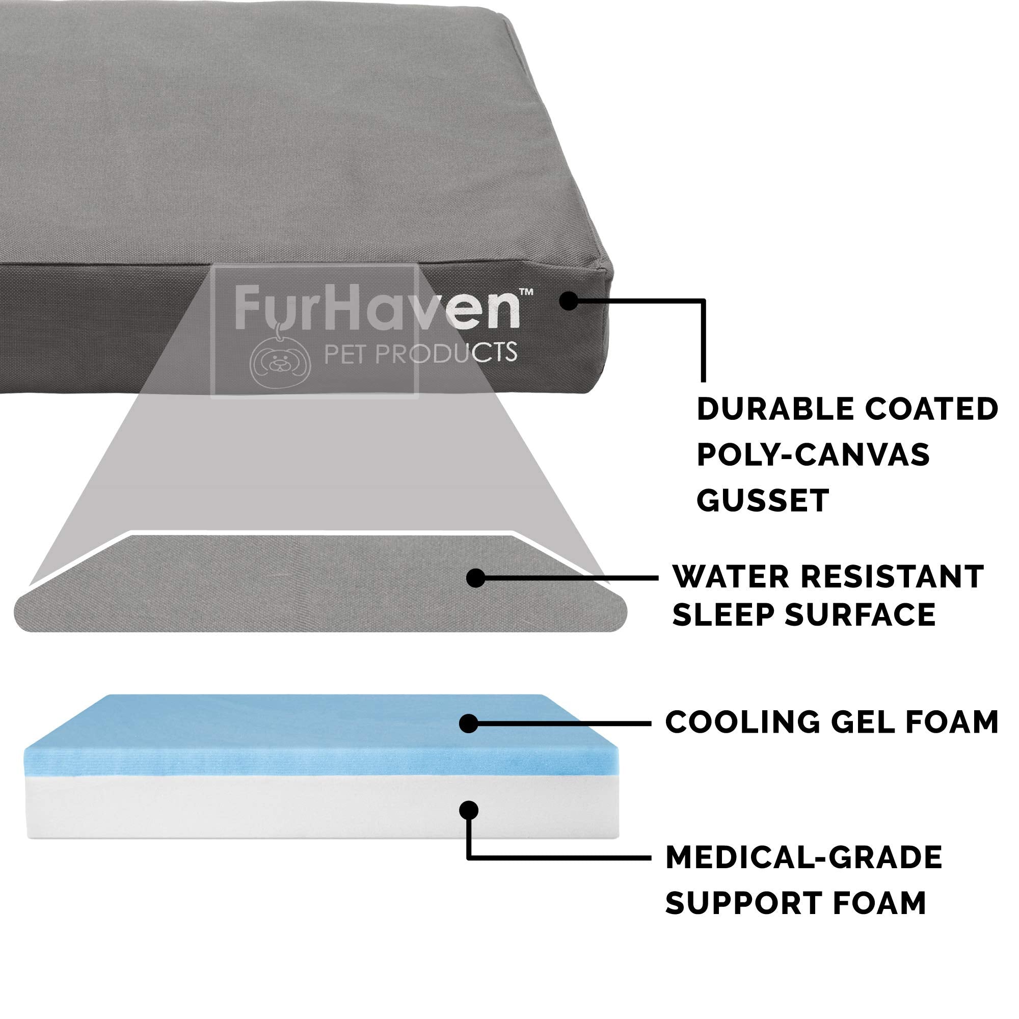 Furhaven Water-Resistant Cooling Gel Dog Bed for Large Dogs w/ Removable Washable Cover, For Dogs Up to 95 lbs - Indoor/Outdoor Logo Print Oxford Polycanvas Mattress - Stone Gray, Jumbo/XL