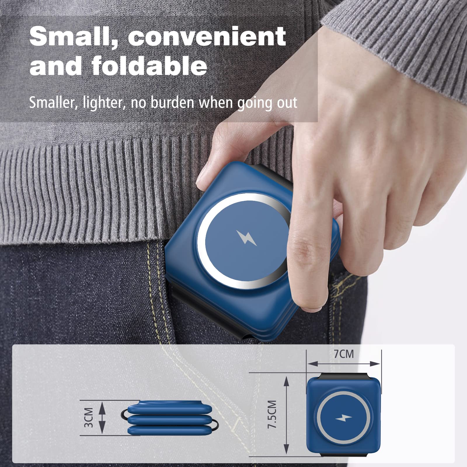 Iseyyox Charging Station for MagSafe Apple Devices - 3 in 1 Magnetic Foldable Wireless Charger Dock Travel Pad iPhone 15 14 13 12 Pro Max Plus Watch & Airpods, Blue, (CW340)