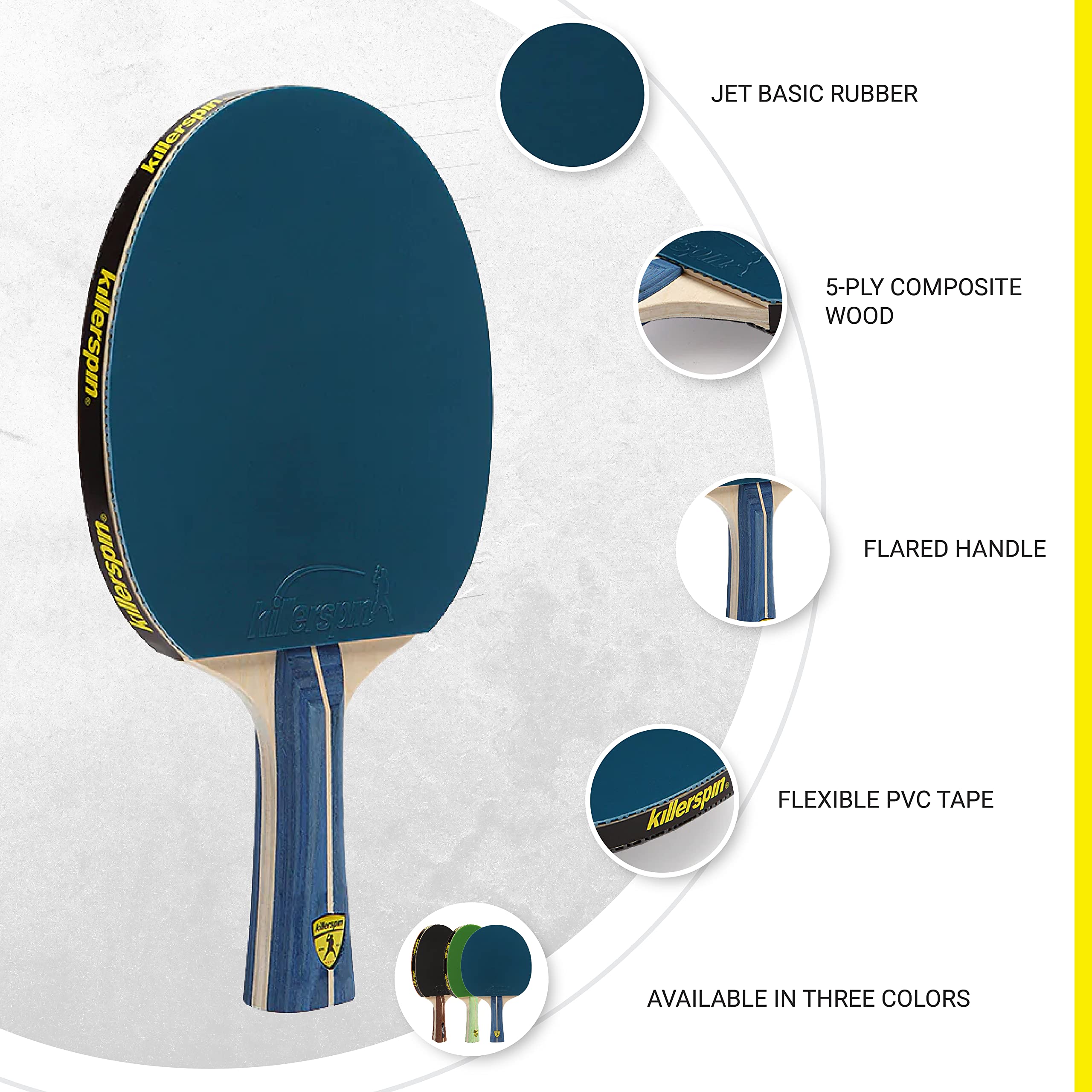 Killerspin Recreational Ping Pong Paddle, Table Tennis Racket With Wood Blade, Jet Basic Rubber,Navy Blue