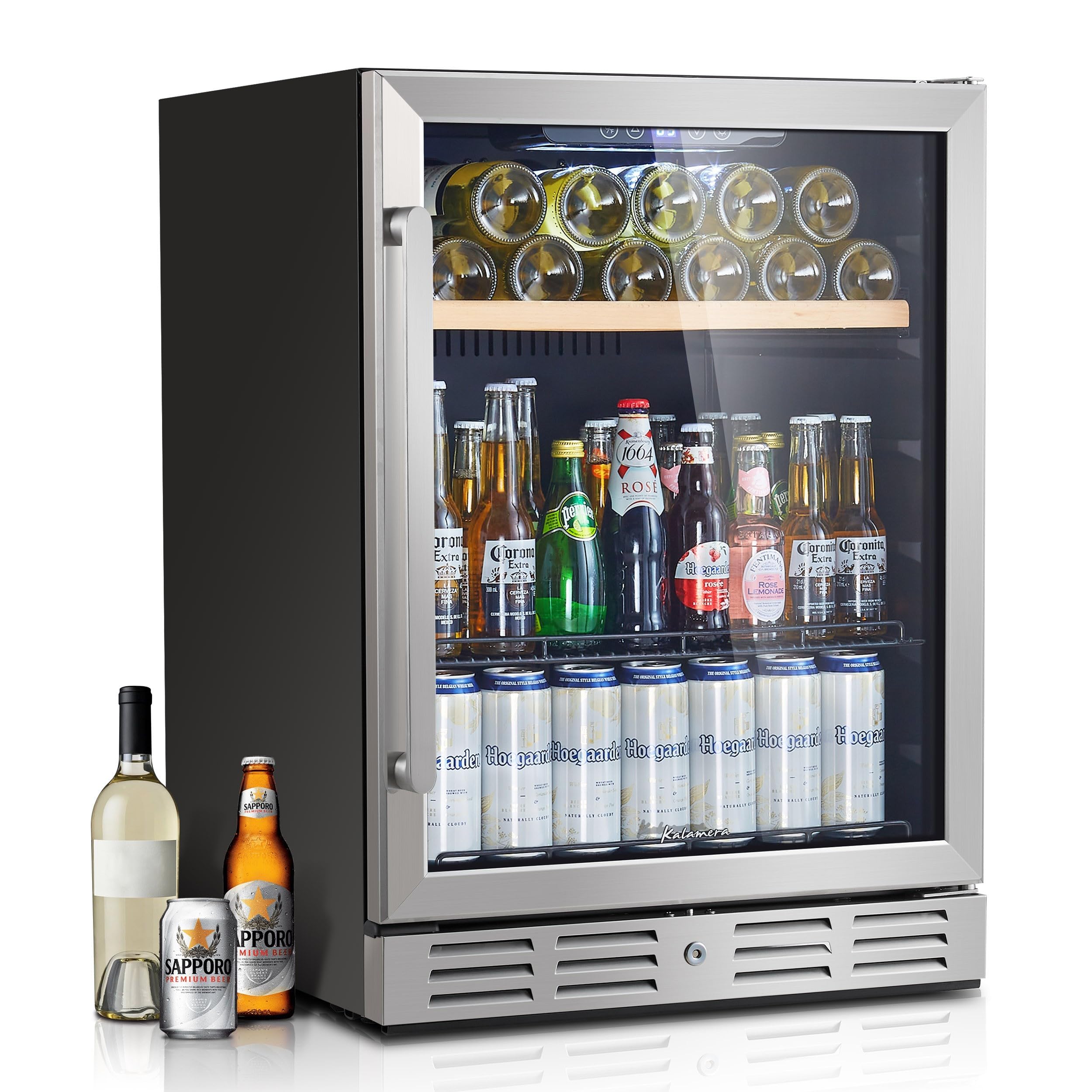 Beverage Fridge 24 Inch Beverage and Wine Cooler Built-in or Freestanding - 120 Cans & 16 Bottles Capacity Wine Refrigerator Cooler