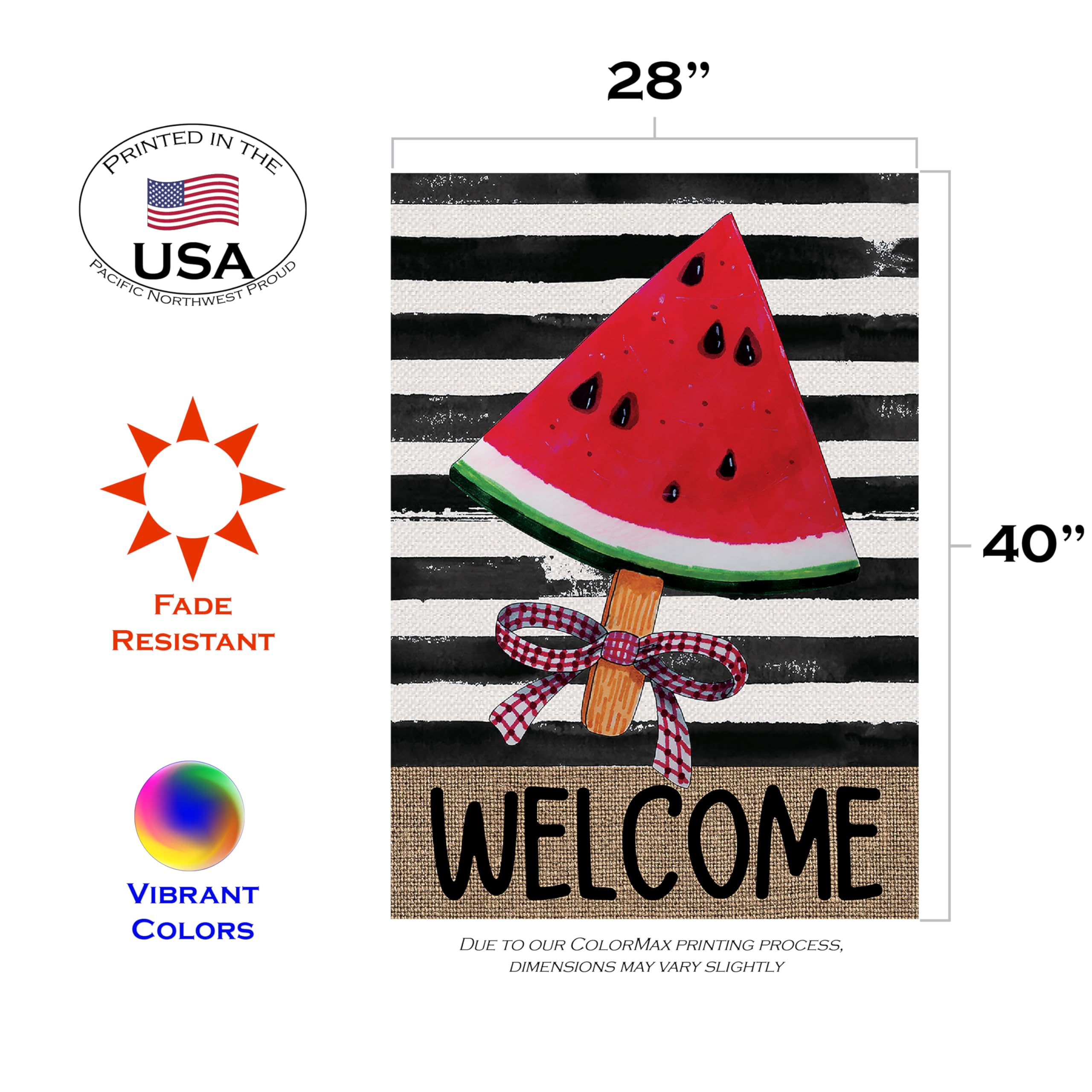 Toland Home Garden 1012697 Welcome Wedge Summer Flag, Double Sided for Outdoor Watermelon House Yard Decoration