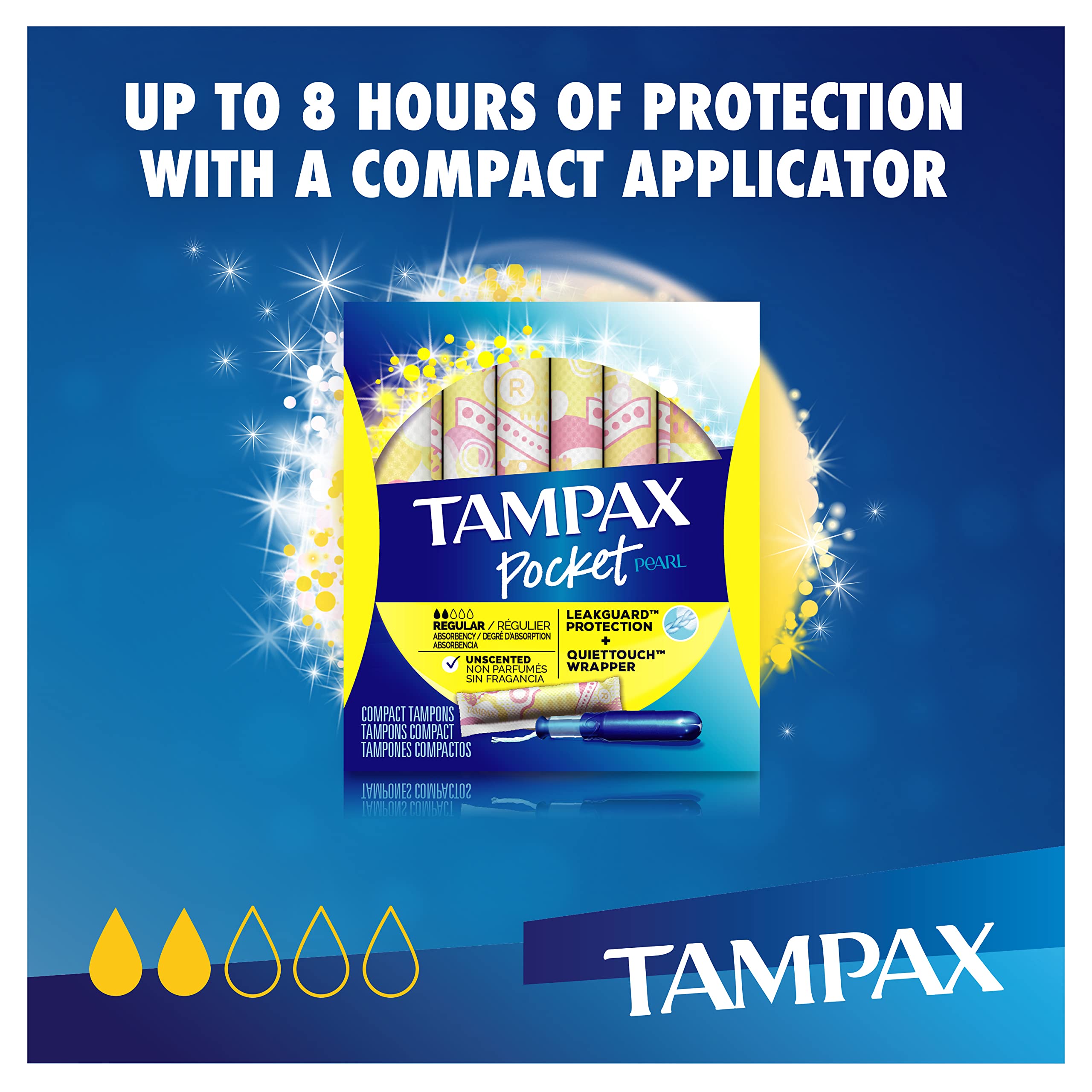 Tampax Pocket Pearl Tampons Regular Absorbency with LeakGuard Braid, Unscented, 16 Count