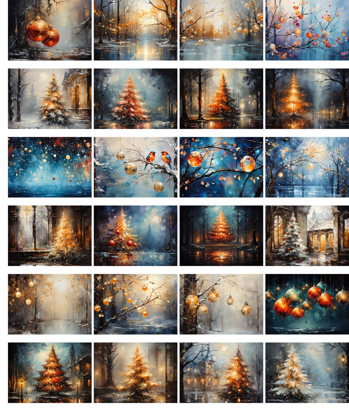 PIXILUV Vintage Postcards (24 pcs 4"x6" each) Amazing Naïve Illustrations of Snowwy Christmas Eve Vintage Postcards Retro Greeting Card Book Illustration Reprint