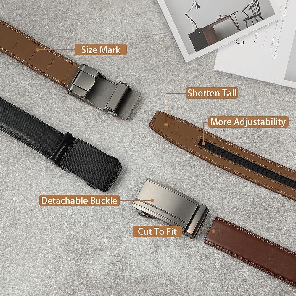 Lavemi Men's Real Leather Ratchet Dress Casual Belt, Cut to Exact Fit,Elegant Gift Box(25-0711 Black & 25-0711 Brown 44")