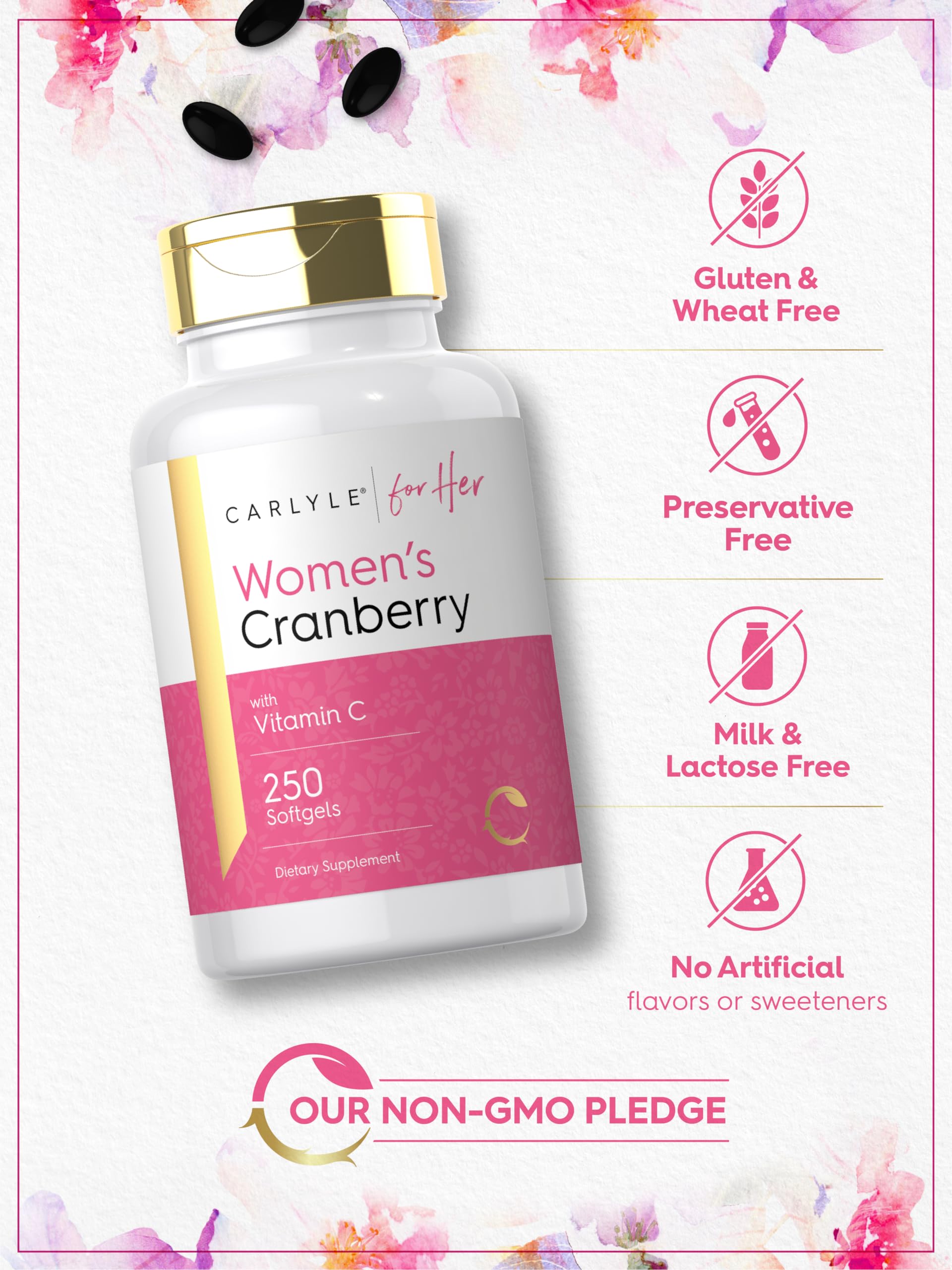 Carlyle Cranberry Pills for Women | 250 Softgels | Supplement with Vitamin C | Non-GMO, Gluten Free | for Her