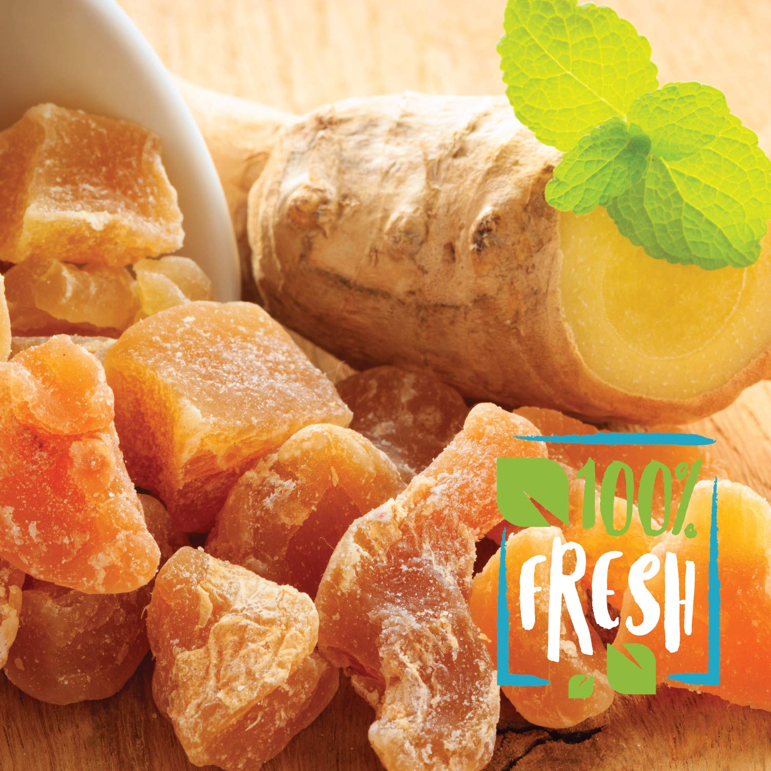Herbaila Dried Crystallized Ginger Slices 16 oz. Unsulphured Dried Ginger Candy, Crystalized Ginger Pieces. All Natural, Non-GMO