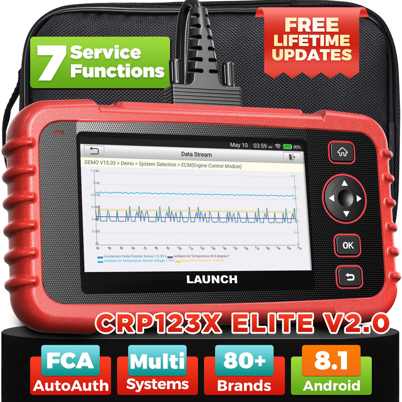 LAUNCH OBD2 Scanner CRP123X Elite V2.0(Upgrade of CRP123X/CRP129X), 7 Reset Scan Tool, FCA SGW, Multi-System Car Scanner, Cloud Report, Lifetime Free Update Diagnostic Scanner, Battery Test, AutoVIN