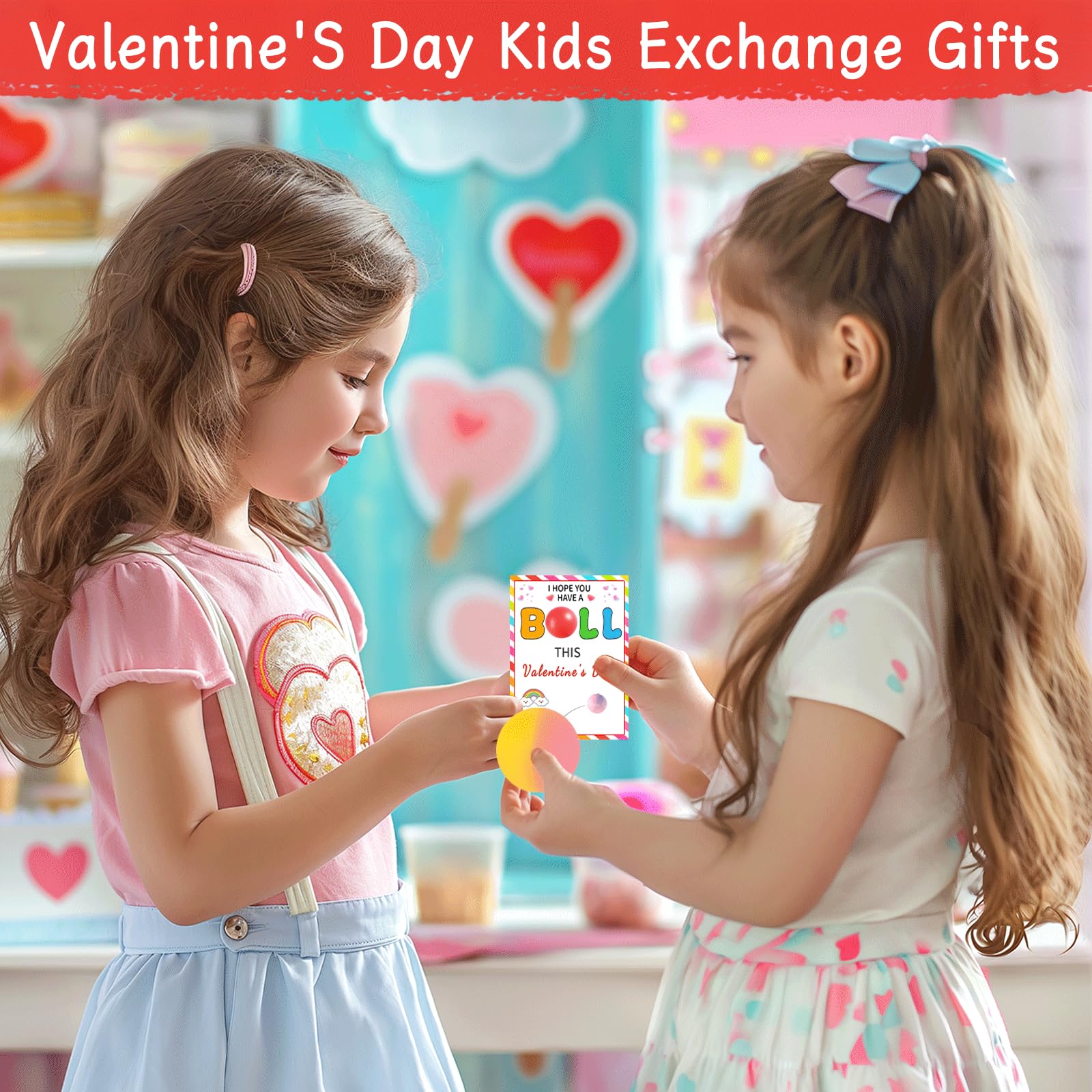 Valentines Gifts for Kids - Valentines Day Cards for Kids School, 24 Pack Bouncy Balls, Mini Fidget Toys Bulk, Valentine Exchange Party Favors Goodie Bags Stuffers for Class Classroom Prize Boys Teen