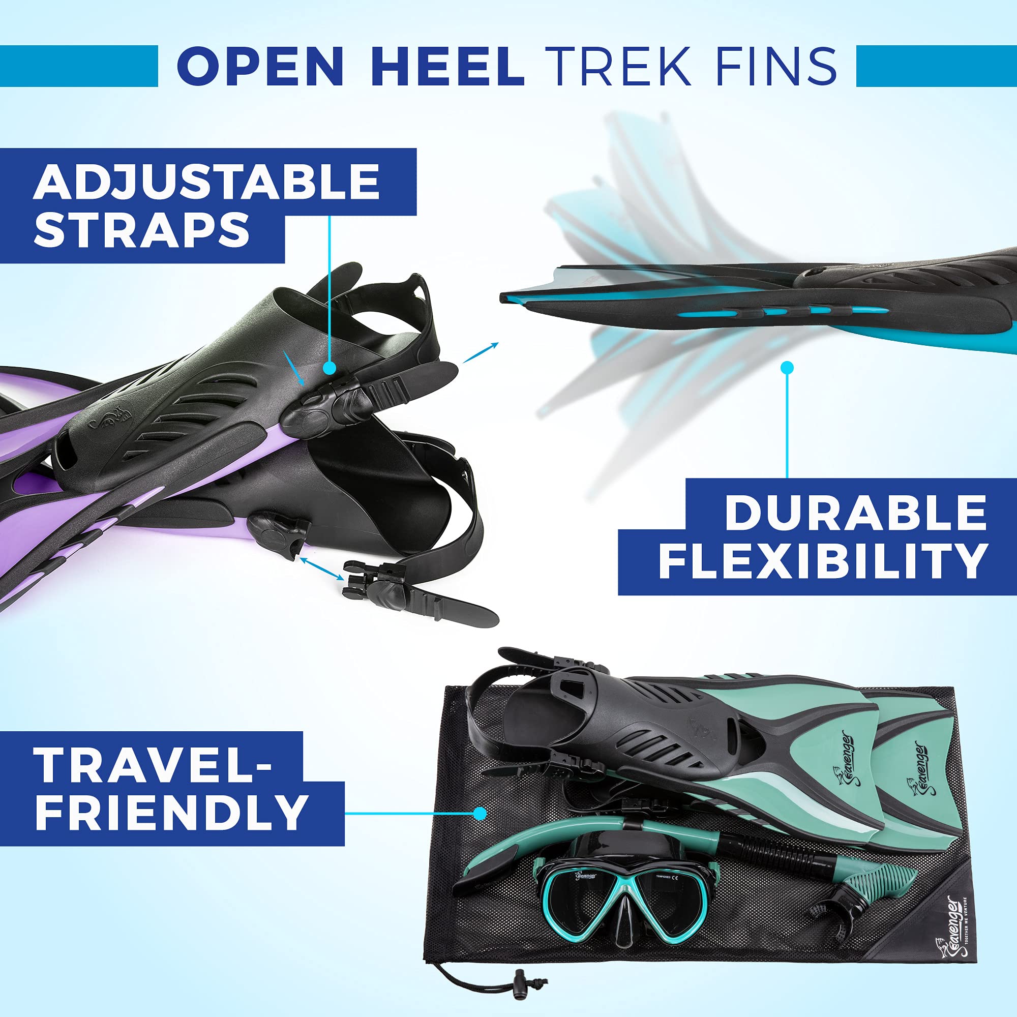 Seavenger Hanalei Anti-Fog 4-Piece Snorkeling Set (Mint Cream, Medium)
