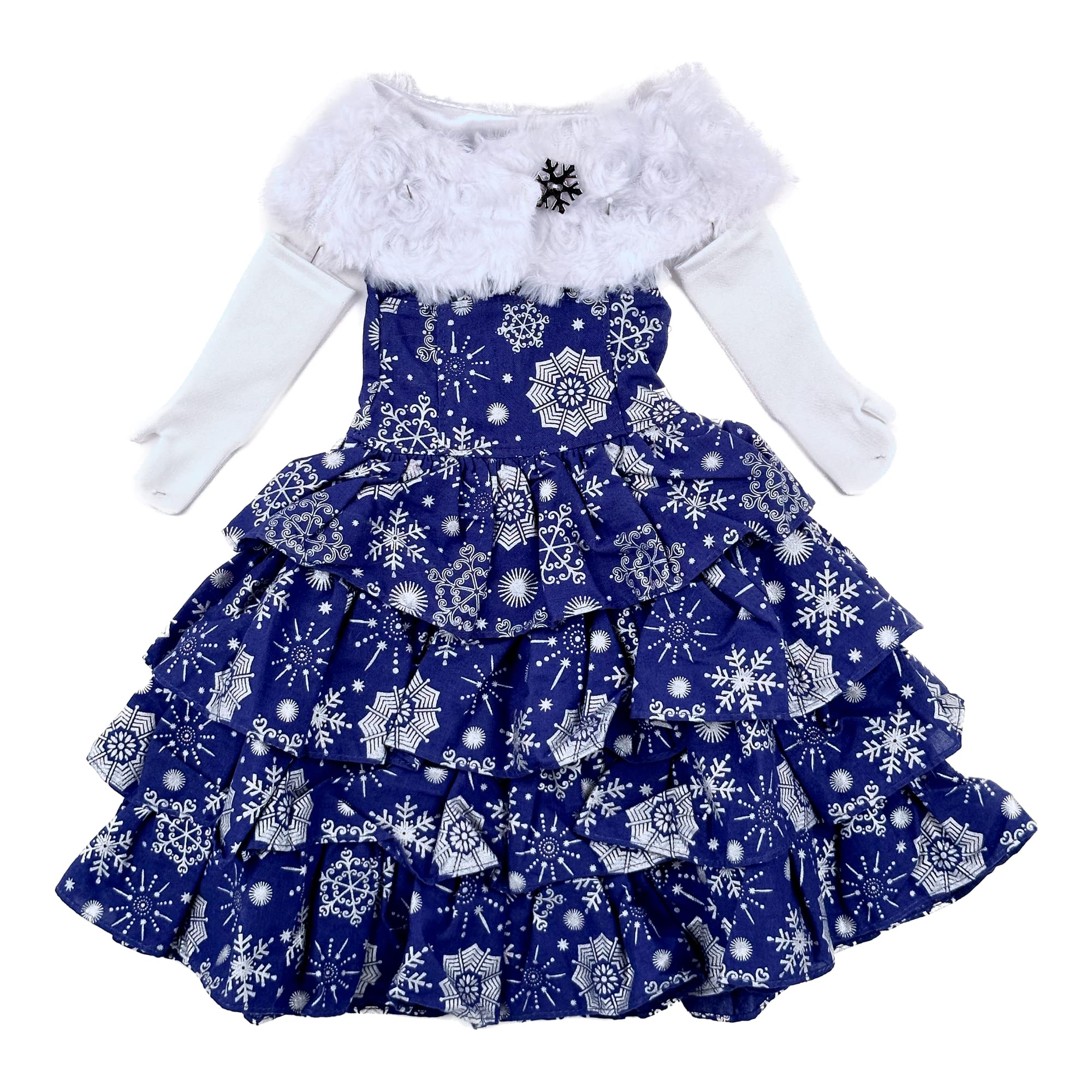 Silver Snowflake - 3 Piece 18 inch Doll Outfit - Blue Gown with White Stole and Long Gloves - (Doll Not Included)