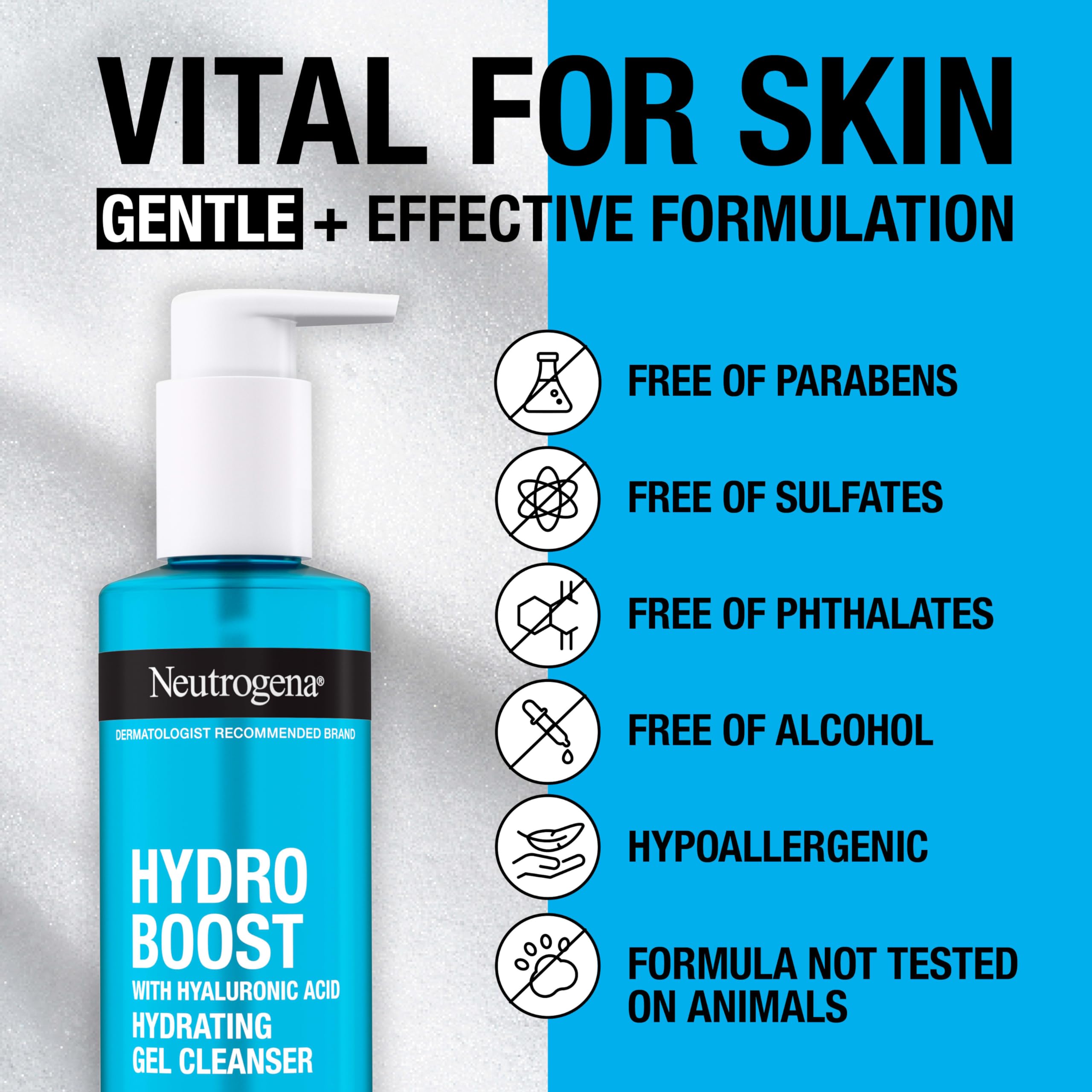 Neutrogena Hydro Boost Facial Cleansing Gel, Hydrating Gentle Face Cleanser and Makeup Remover with Hyaluronic Acid, Hypoallergenic Formula, 7.8 FL OZ