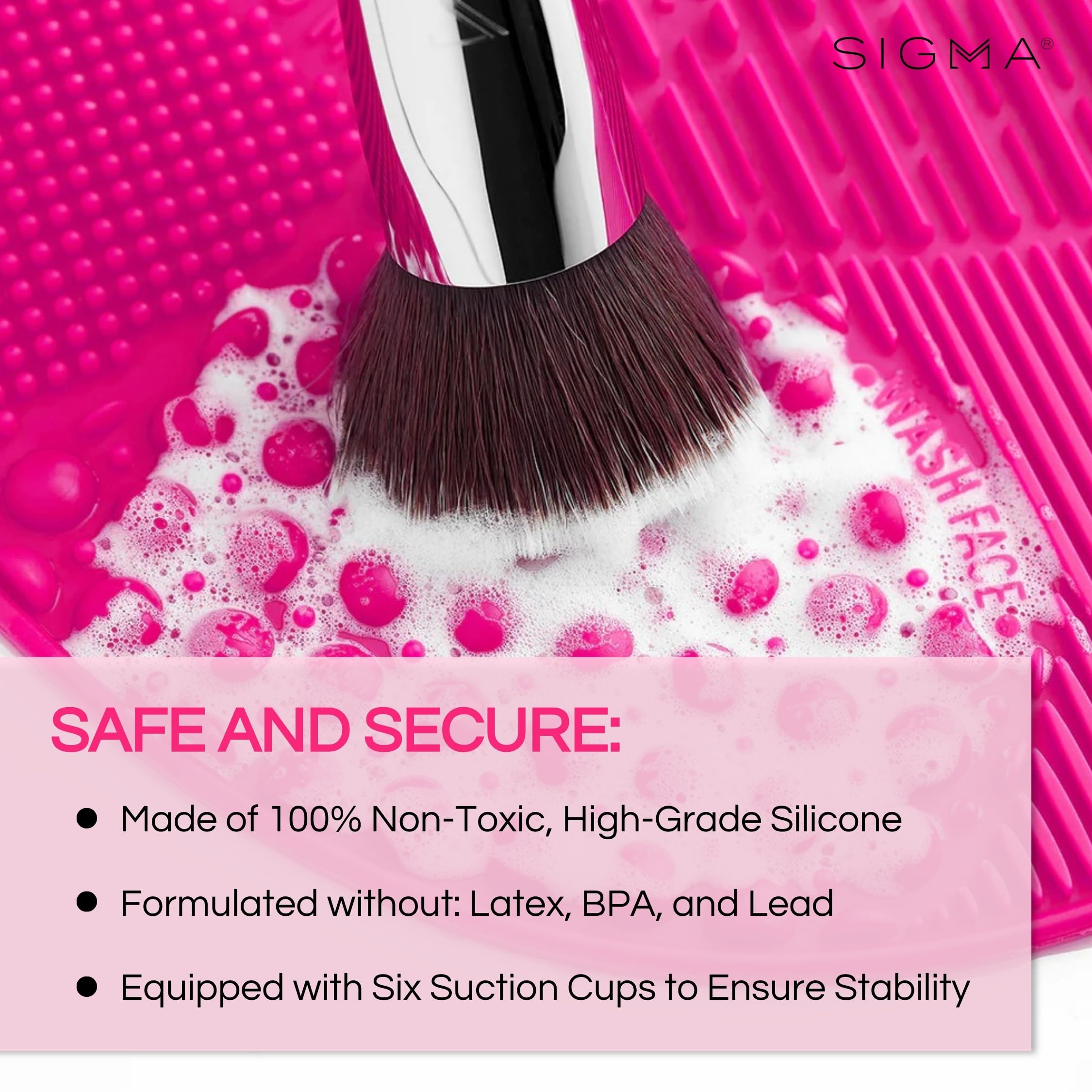 Sigma Beauty Makeup Brush Cleaner Mat – Sigma Spa Express Silicone Makeup Brush Cleaning Mat with Suction Cups for Cleaning Makeup Brushes, Compact Design Fit for Any Travel Makeup Kit (Pink)