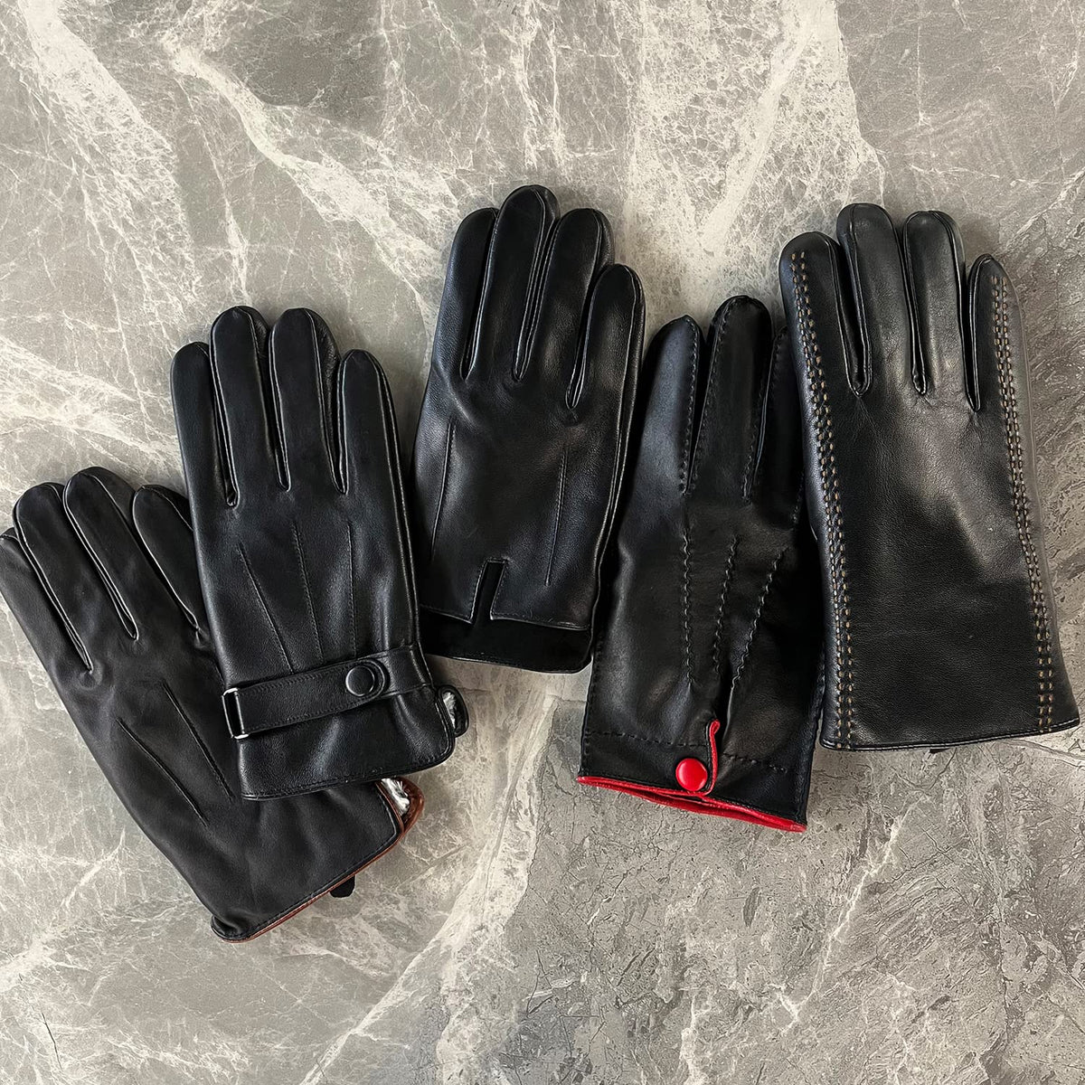 MaxW Sheepskin Leather Gloves for Men, Winter Warm Touchscreen Gloves, Black Leather Gloves for Driving Motorcycle, Size M