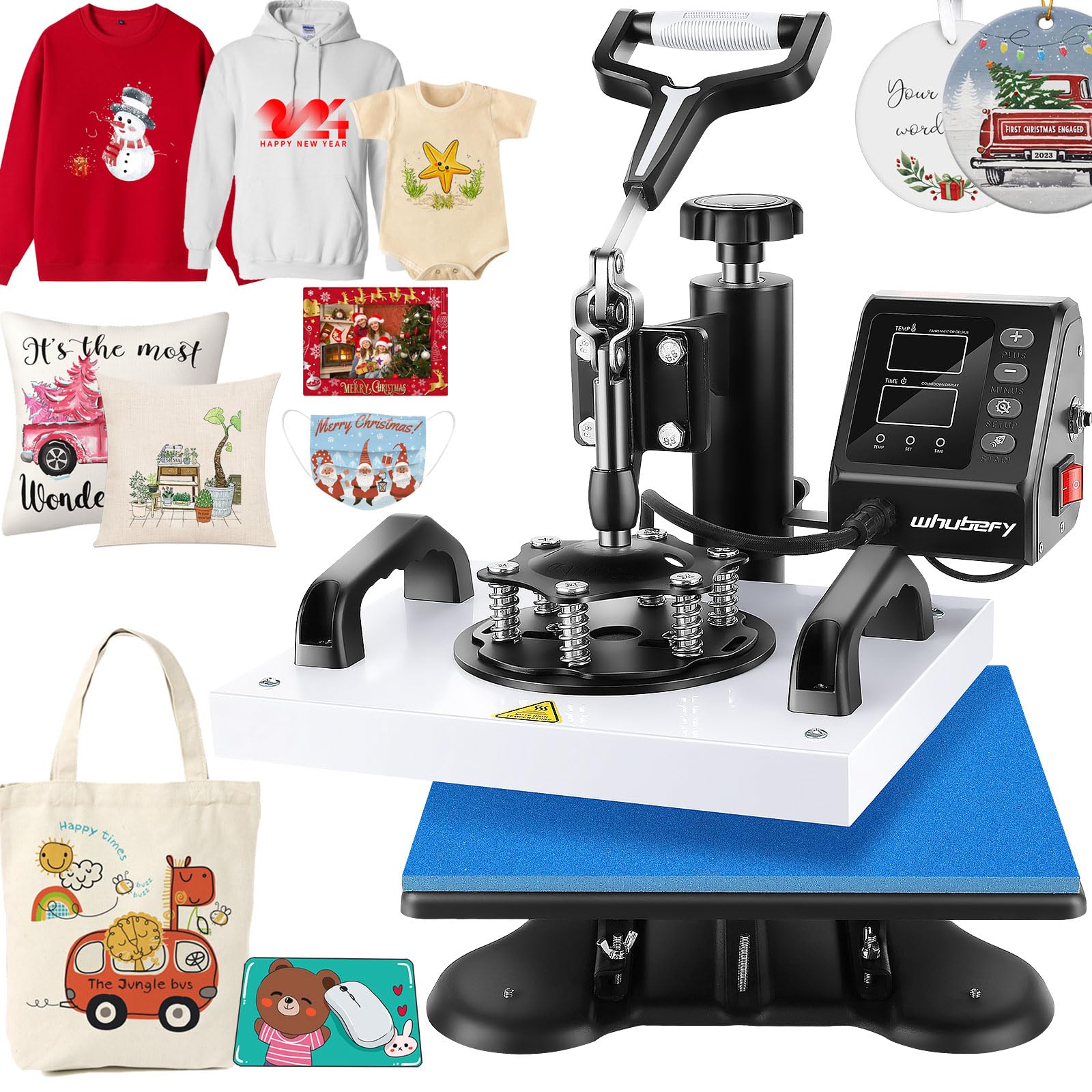 Whubefy Heat Press Machine for T Shirts 12x10", 650W Sublimation Shirt Press Machine, 360° Swing Away Printing Machine with Digital Temp Control, Vinyl Heat Press for Pillow Bag Puzzle Ceramic Frame