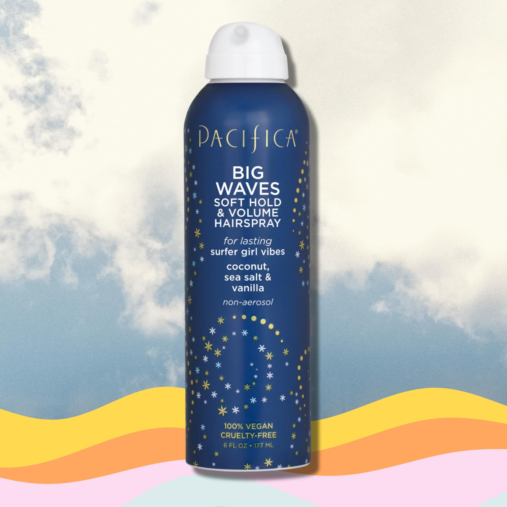 Pacifica Beauty Big Waves Coconut, Vanilla & Sea Salt Hairspray, Controls Frizz & Adds Volume, Designed for Wavy Hair, Vegan & Cruelty-Free, 6 Fl Oz