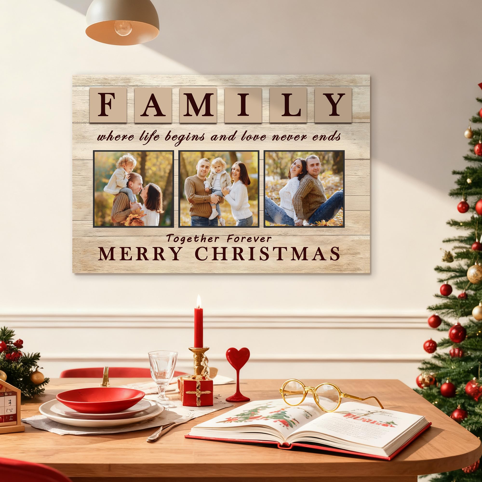 GagetElec Personalized Photo Christmas Ornaments- Custom Canvas Prints with Your Photos, Customized Canvas Wall Art Decor Christmas Gifts for Family Mom Dad Kids Pets Friends