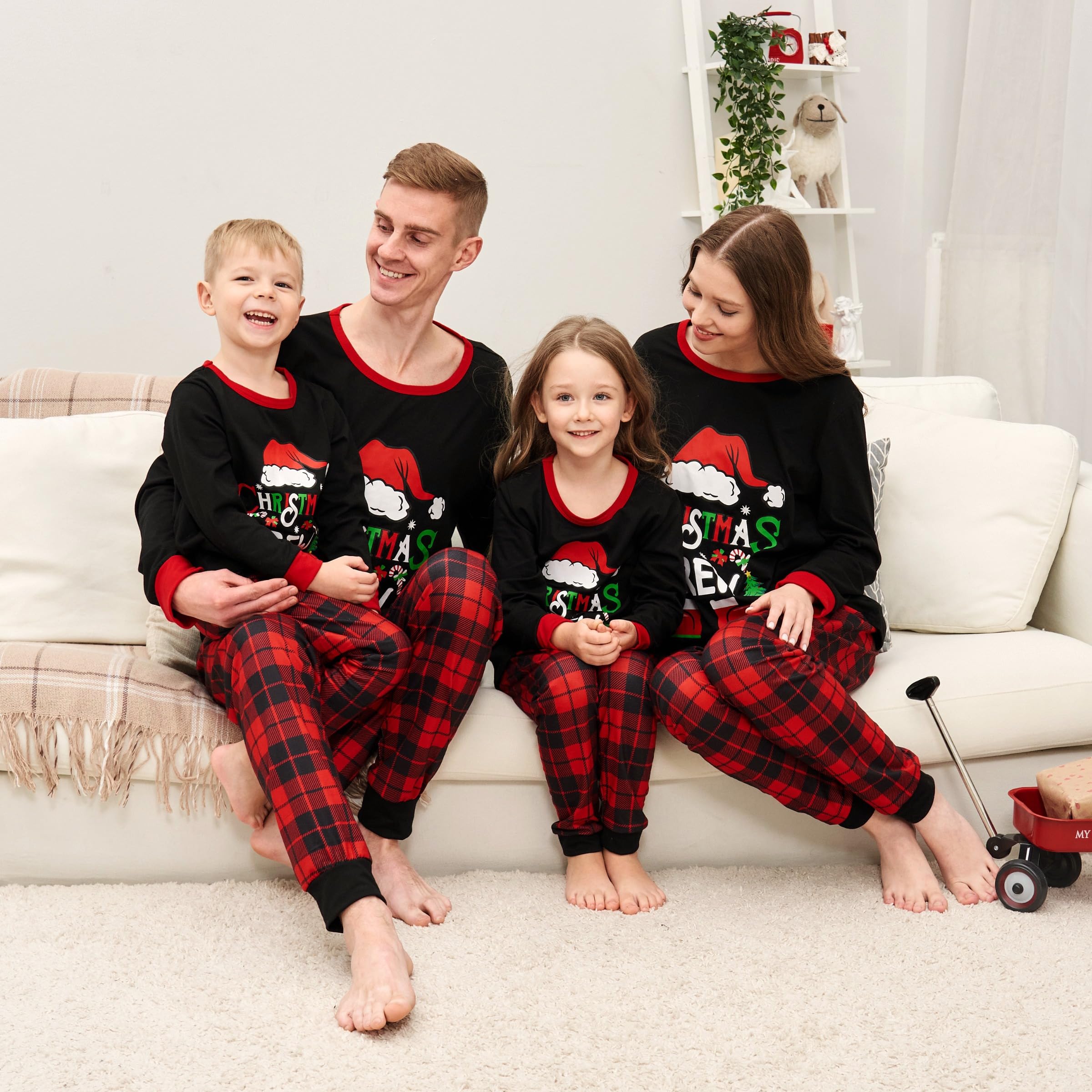 Manooby Christmas Pajamas for Family,Christmas Pajamas Matching Sets,Family Xmas Pjs for Dog (M,Style 07 (Black Red)