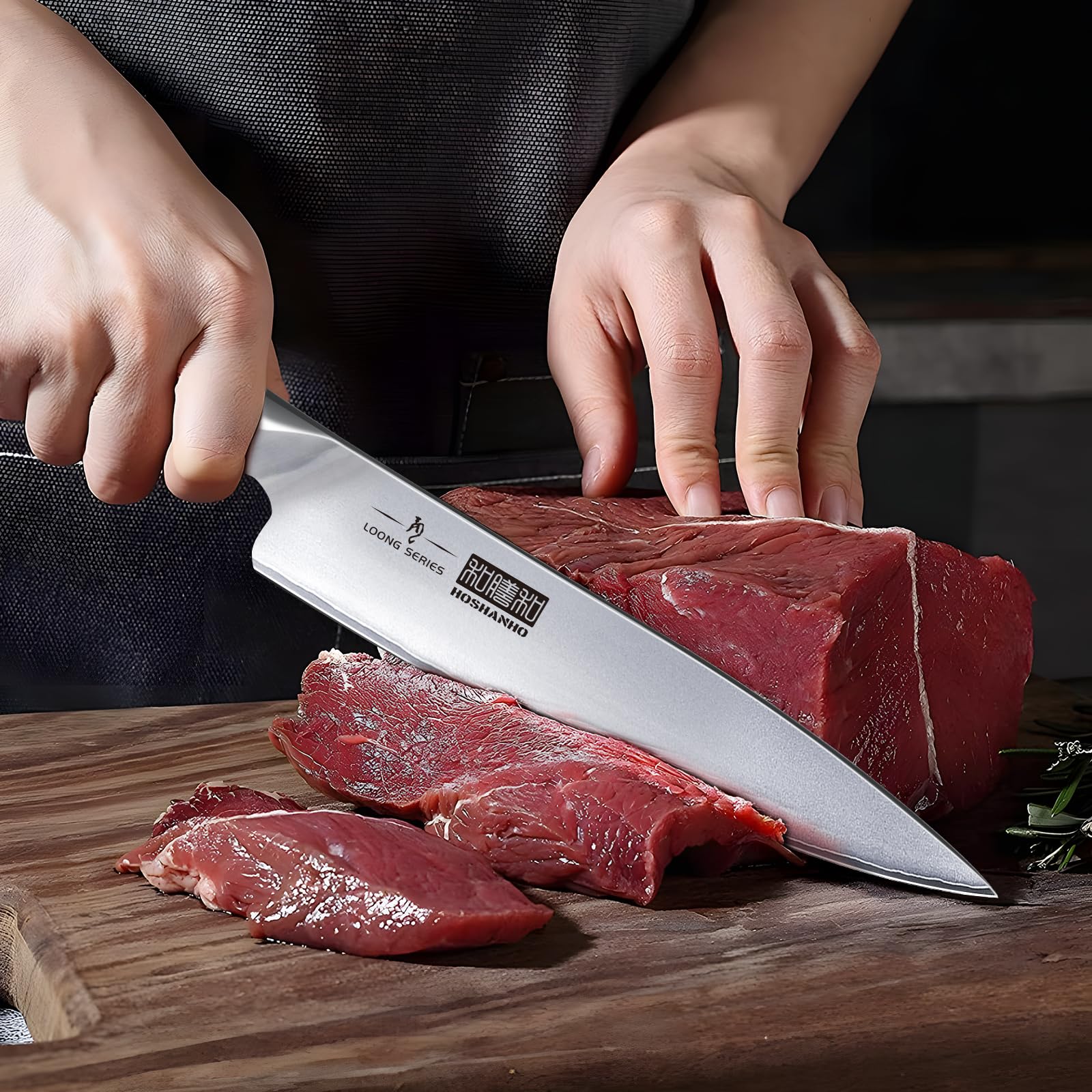 HOSHANHO 8-Piece Kitchen Knife Set, Japanese AUS-10 Super Steel Knife Set with Block, Professional Ultra Sharp Chef Knife Set with Scissors