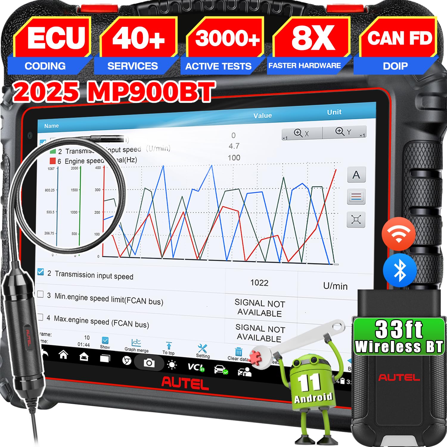 Autel MaxiPRO MP900-BT w/ $60 MV108S: 2025 OS11 MP900BT Lite Ver. of MS906 PRO, ECU Coding, 3K+ Active Test, 40+ Reset, Up of MP900 MS906BT MP808S MP808BT PRO, CAN FD/DoIP, Scan VIN, Work w/ BT506