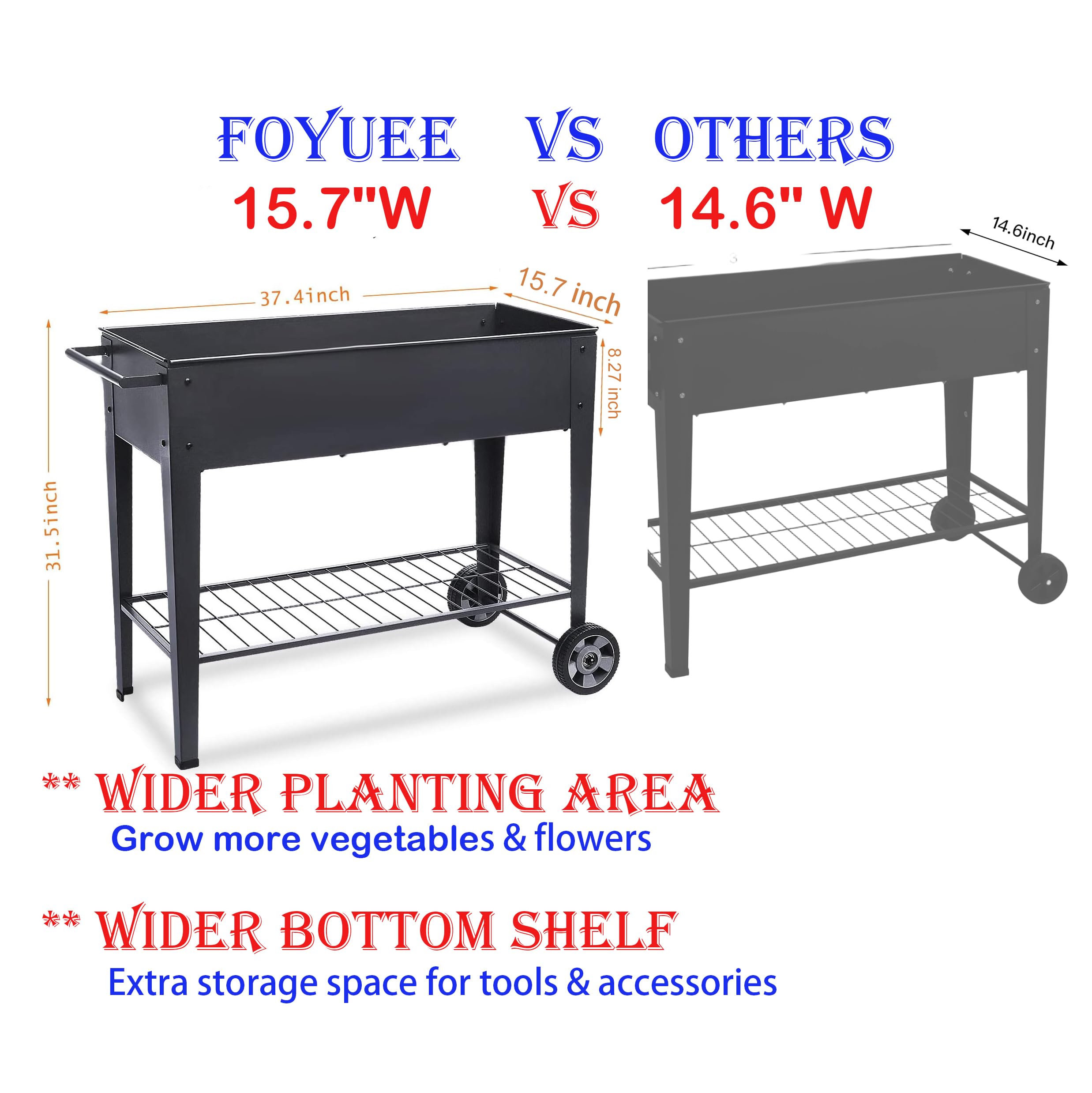 FOYUEE Raised Planter Box with Legs Outdoor Elevated Garden Bed On Wheels for Vegetables Flower Herb Patio