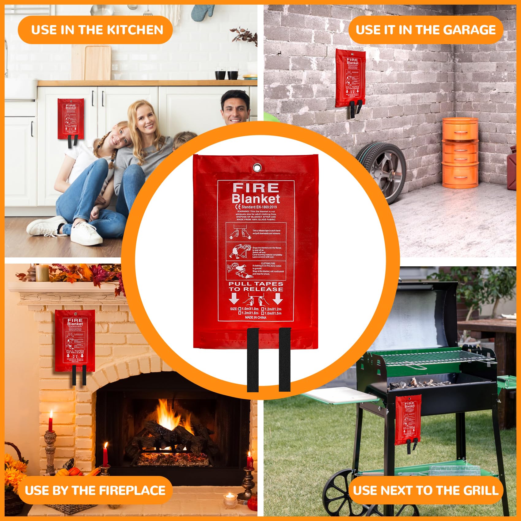 Poosue 40” x 40” Emergency Fire Blanket - Flame Suppression Fiberglass Blankets for Home, Kitchen, Camping, Car, Office, Warehouse, Emergency Survival Safety - Fire Extinguisher Alternative (4, 40*40)