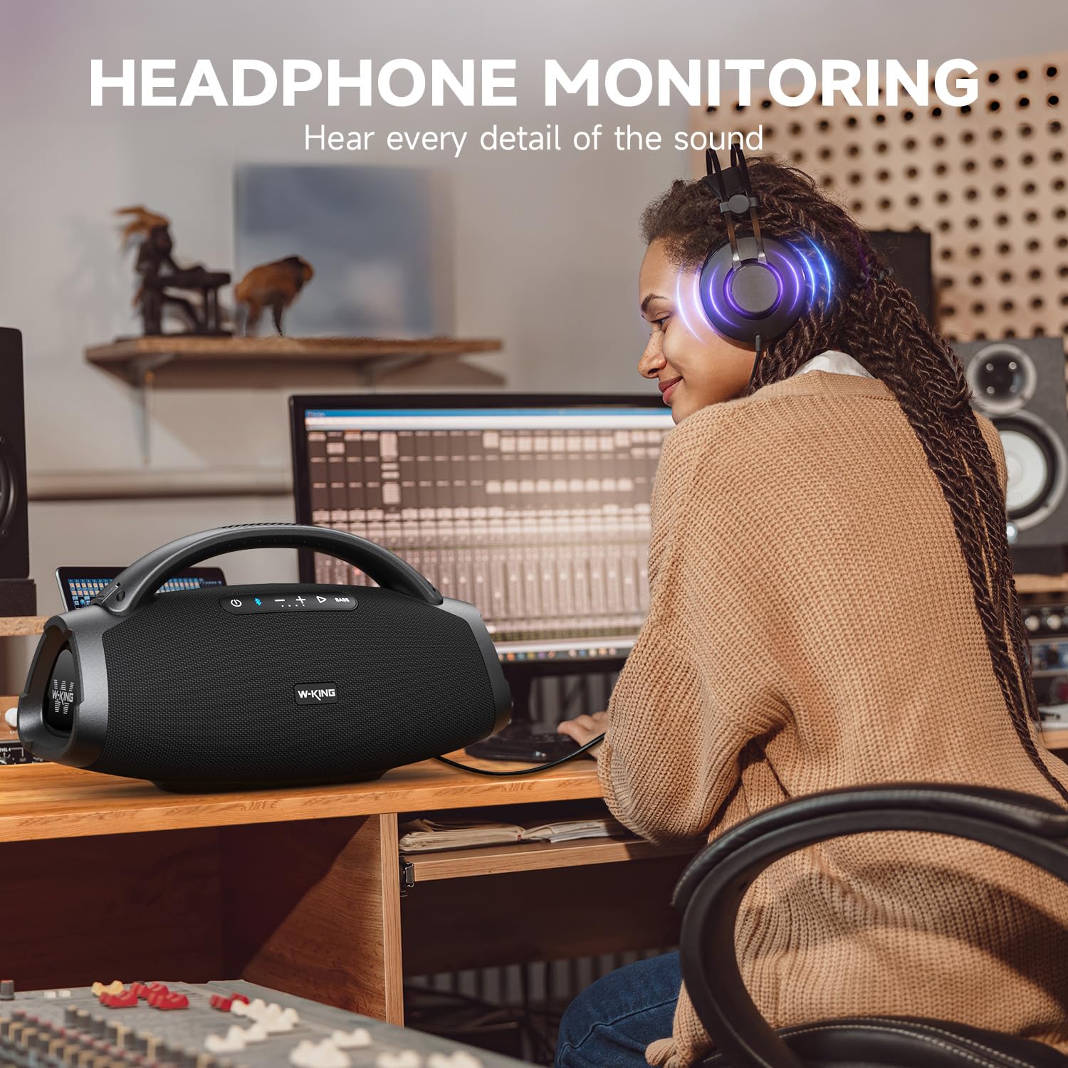 W-KING 300W Peak 200W RMS Portable Bluetooth Speakers, Massive Bass Party Boombox IPX7 Waterproof Bluetooth Speaker Large, Loud Outdoor Wireless Speaker/V5.3/EQ APP/Fast Charge/Stereo Pair/Guitar in