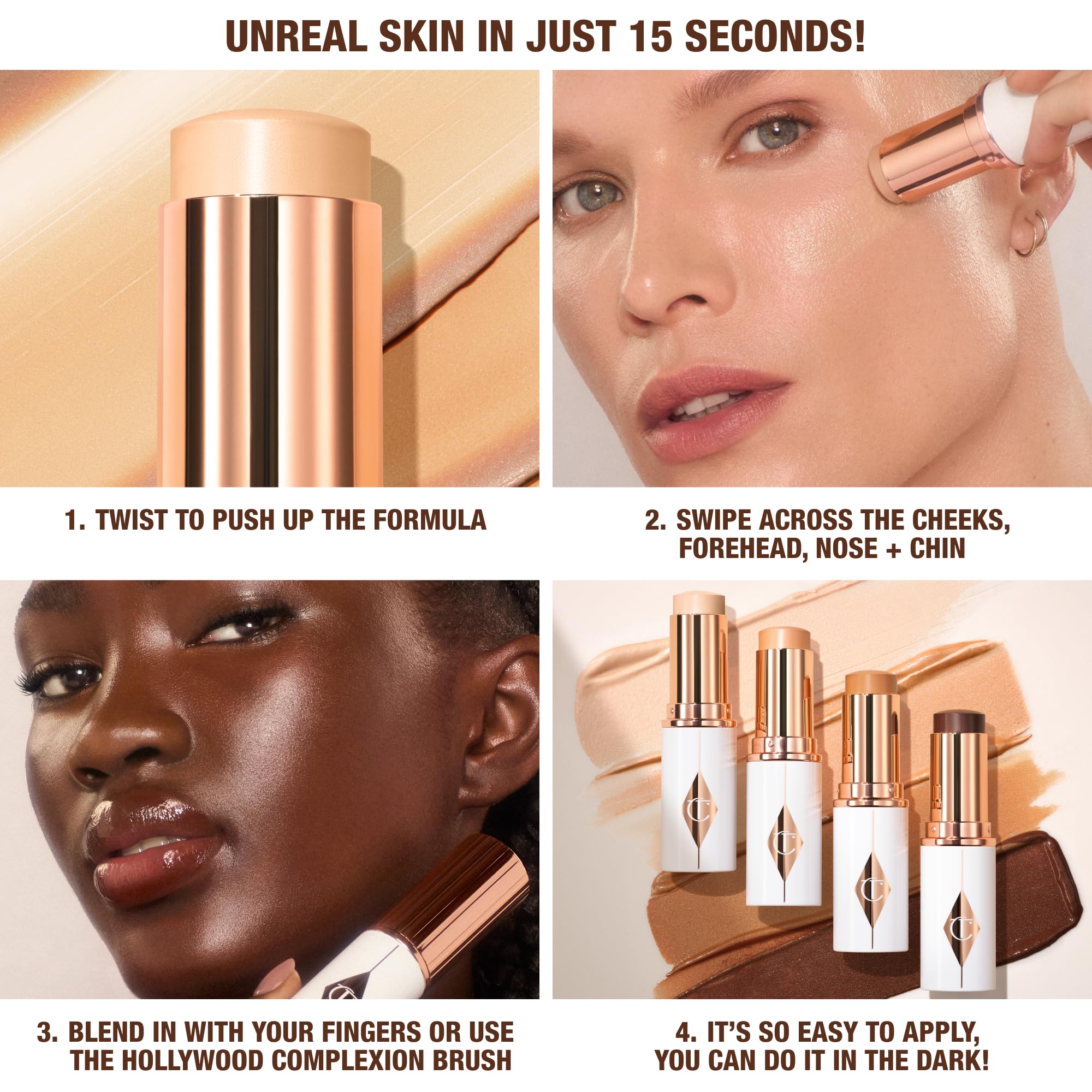 Charlotte Tilbury Unreal Skin Tint & Sheer Glow Hydrating Foundation Stick - Cream Foundation Makeup with Sheer-to-Light Coverage & a Buildable Formula - Blurring, Smoothing & Nourishing - 2 Fair