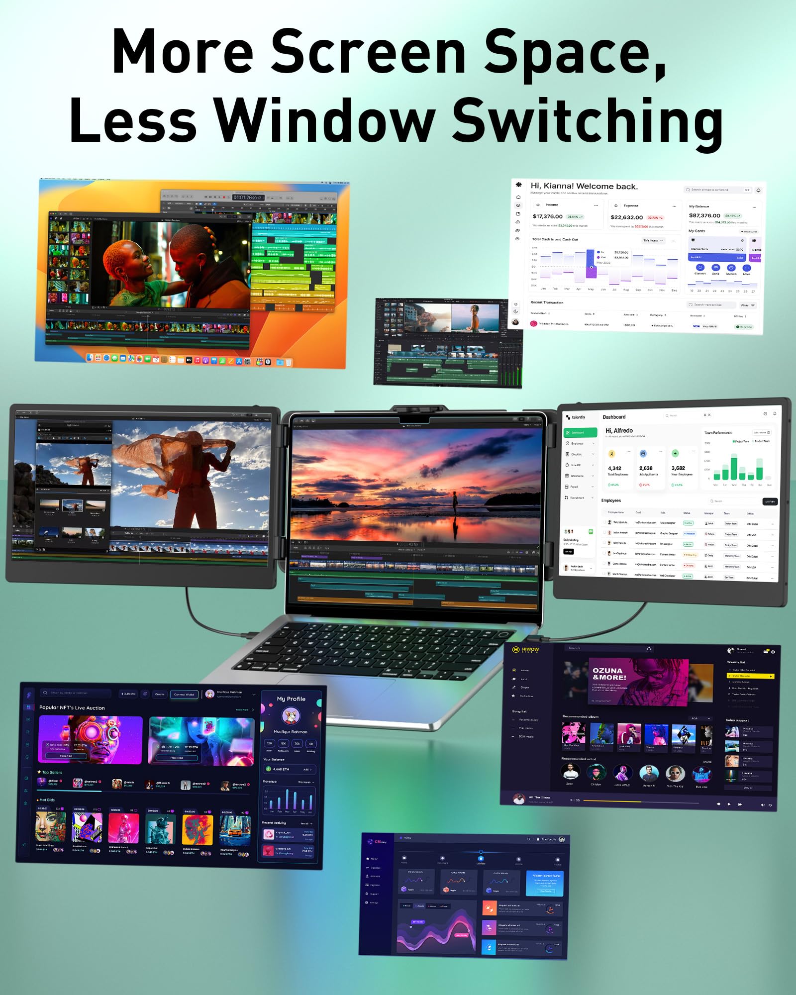 MarsMyth Laptop Screen Extender 14 inch, Full HD Display Laptop Monitor Extender (1920 x 1080), IPS Panel Triple Screen Laptop Monitor Extender, HDMI/USB C Plug and Play Portable Monitor for Laptop