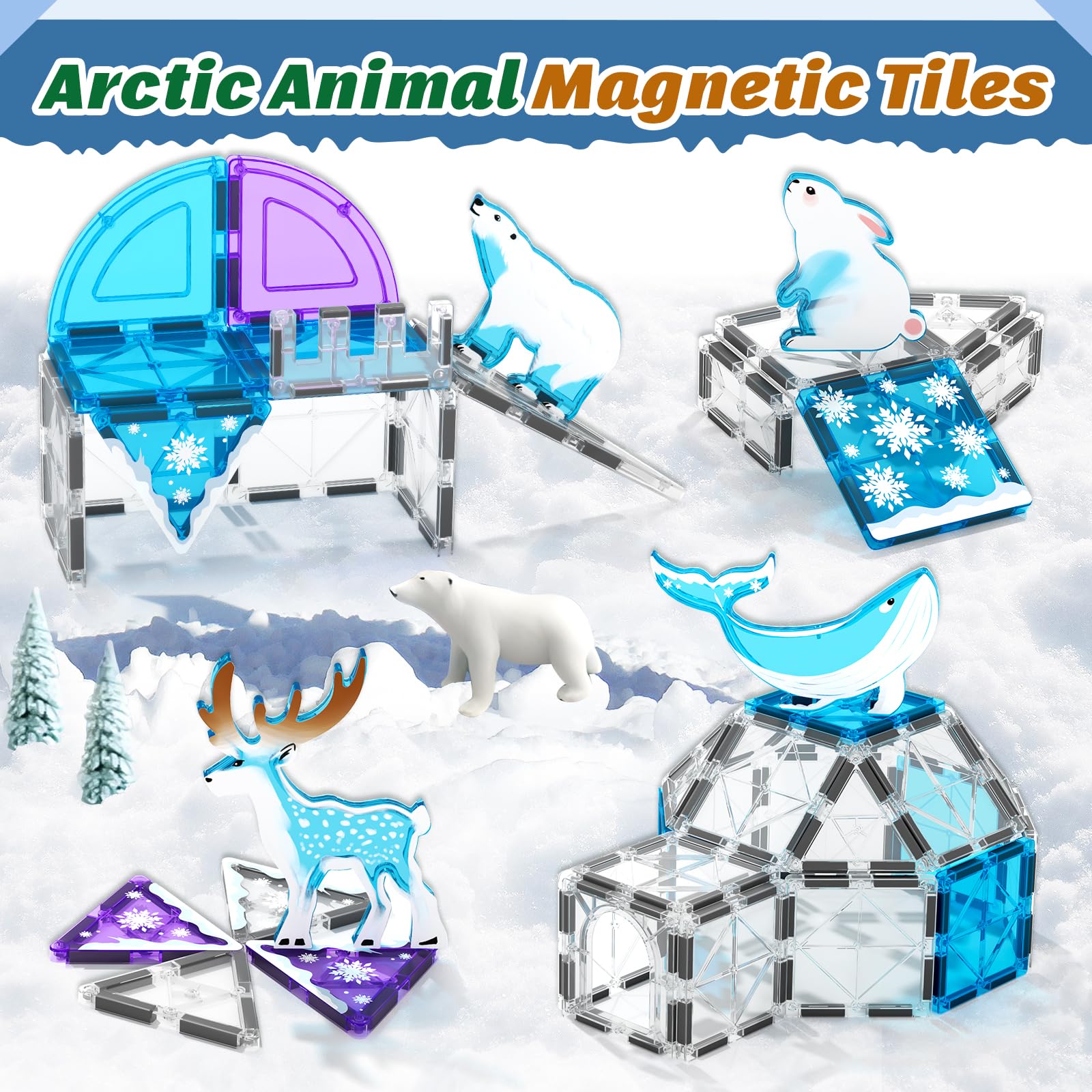 Magnetic Tiles Arctic Animals Frozen Toys for Girls Age 3-4 4-7 Toddler Kids Toys Magnetic Blocks Building Set Kids Games STEM Toys for Girls and Boys Ages 3 +