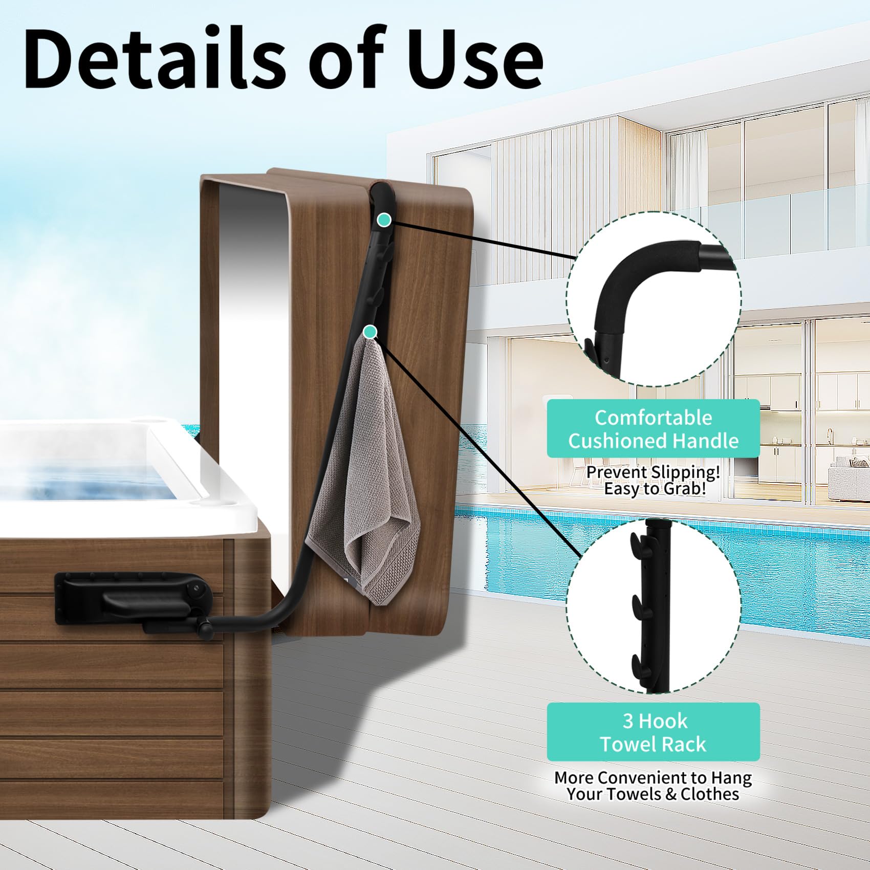 Karagas Hot Tub Cover Lifter, Pivot Top Mount Spa Fits Most Spa & Hot Tub Cover Lift Removal System, Spa Cover Lift with 3 Hook Towel Rack, Reinforced Brackets and Double Coated Aluminum Structure