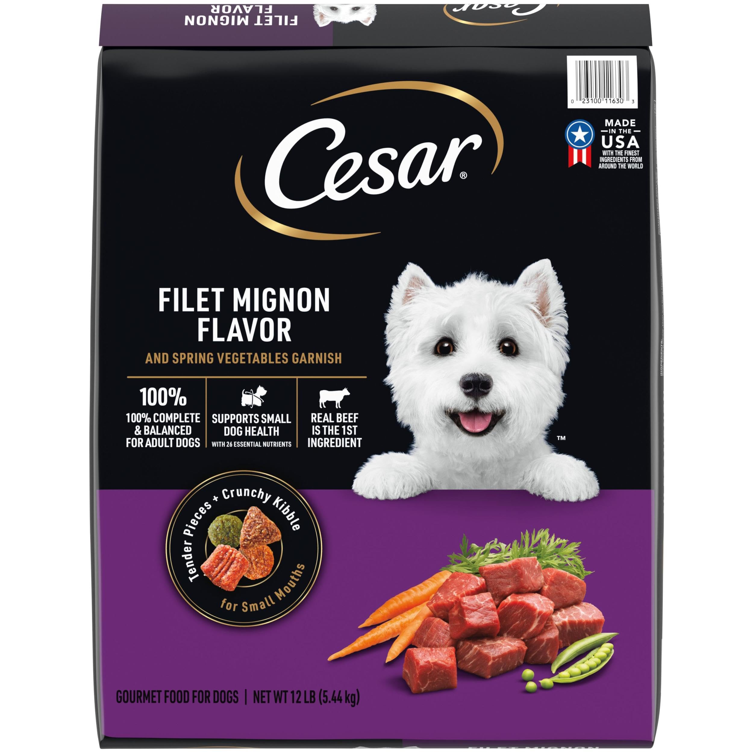 CESAR Small Breed Adult Dry Dog Food Filet Mignon Flavor with Spring Vegetables Garnish Dog Kibble, 12 lb. Bag