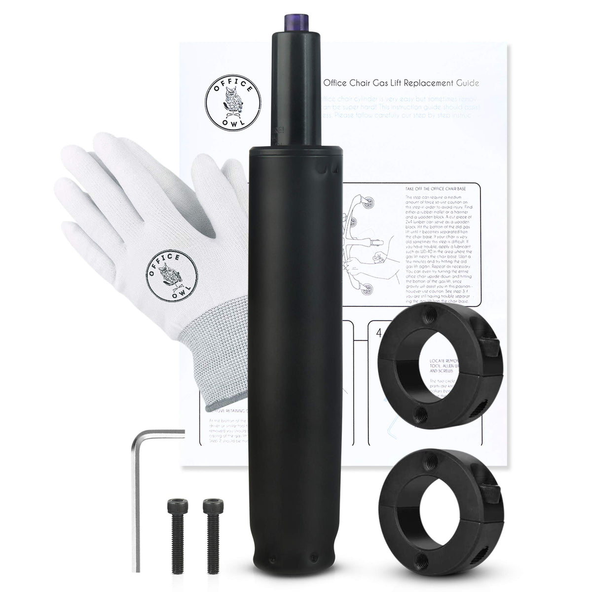Office Chair Cylinder Replacement - Includes Removal Tool, Gloves, Gas Cylinder w/Hydraulic Piston