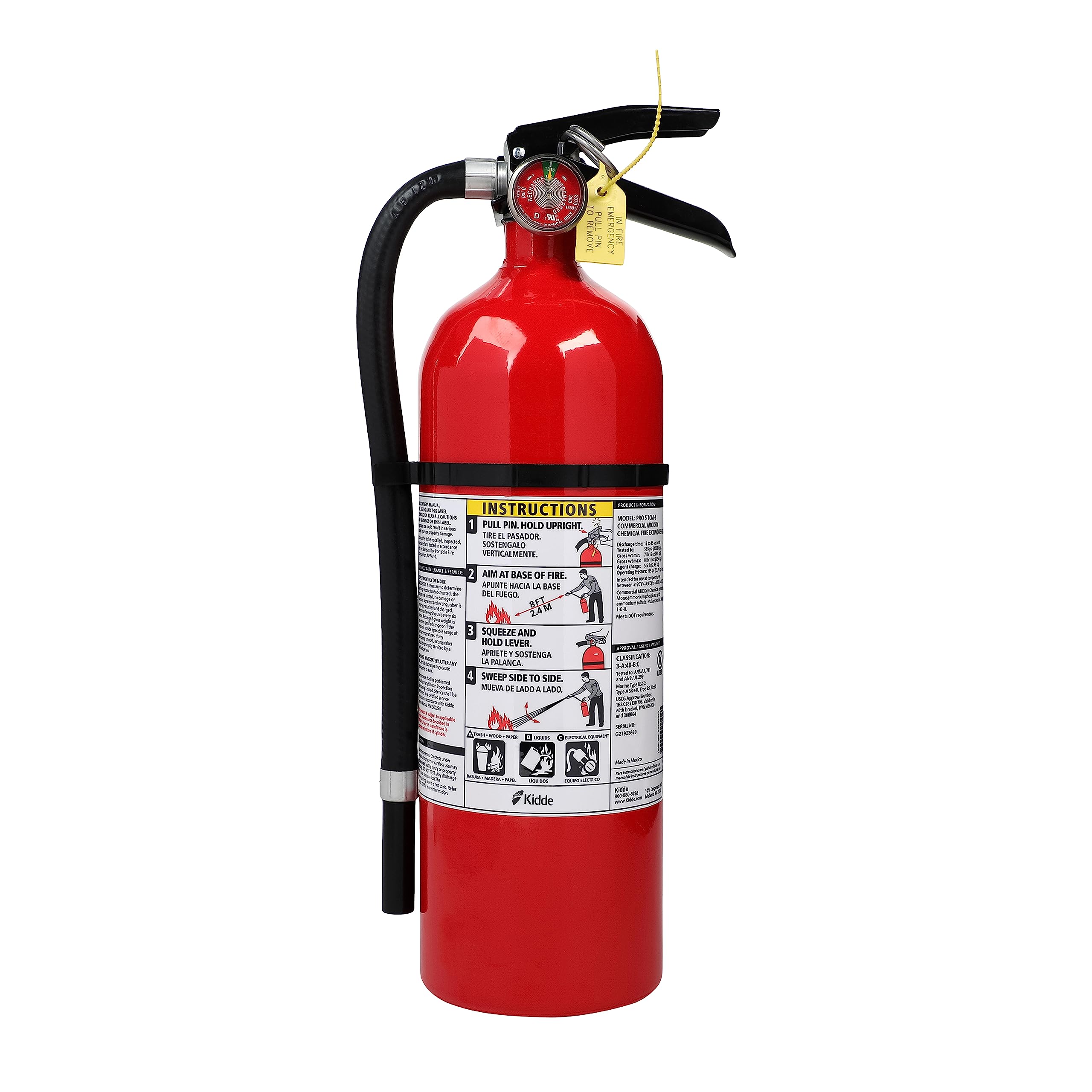 Kidde Fire Extinguisher for Commercial Use, 3-A:40-B:C, 9 Lbs., Refillable & Reusable, Hose & Wall Mount (Included)