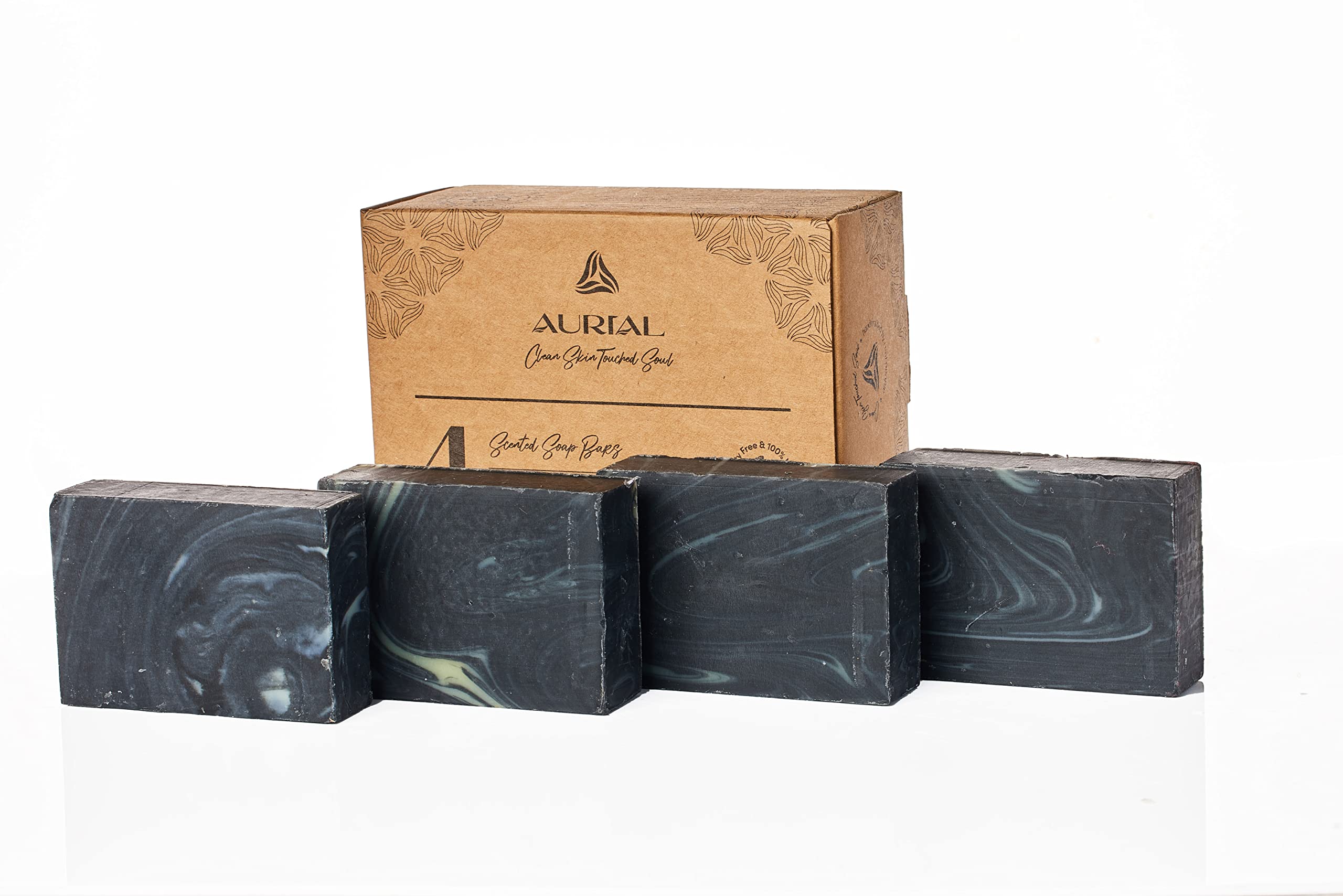 AURIAL - Activated Charcoal Handmade Bar Soap - Organic Essential Oils with Hemp Seed Oil - Face and Body Soap Bar - Made in USA - 4.5 oz Pack of 4